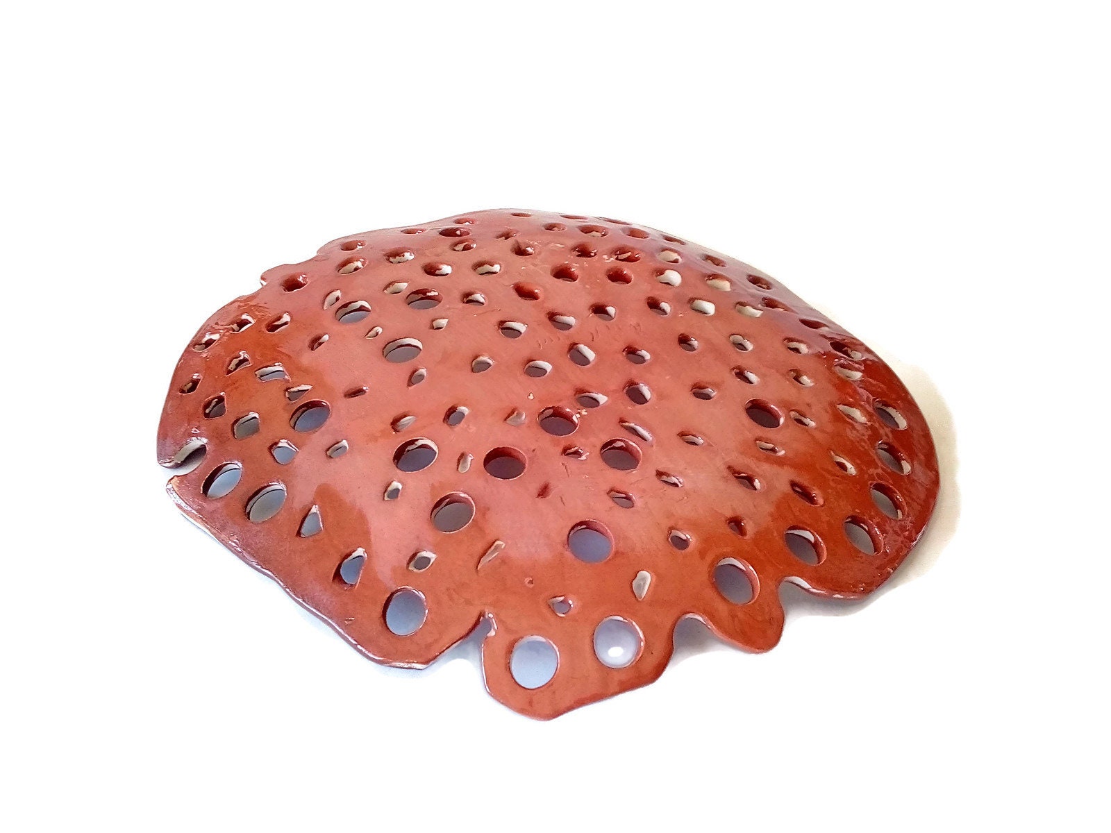 Handmade Ceramic Plate For Wall Decor, Large Centerpiece Fruit Bowl With Holes, Handbuilt Kitchen And Dining Decorative Modern Organic Shape - Ceramica Ana Rafael