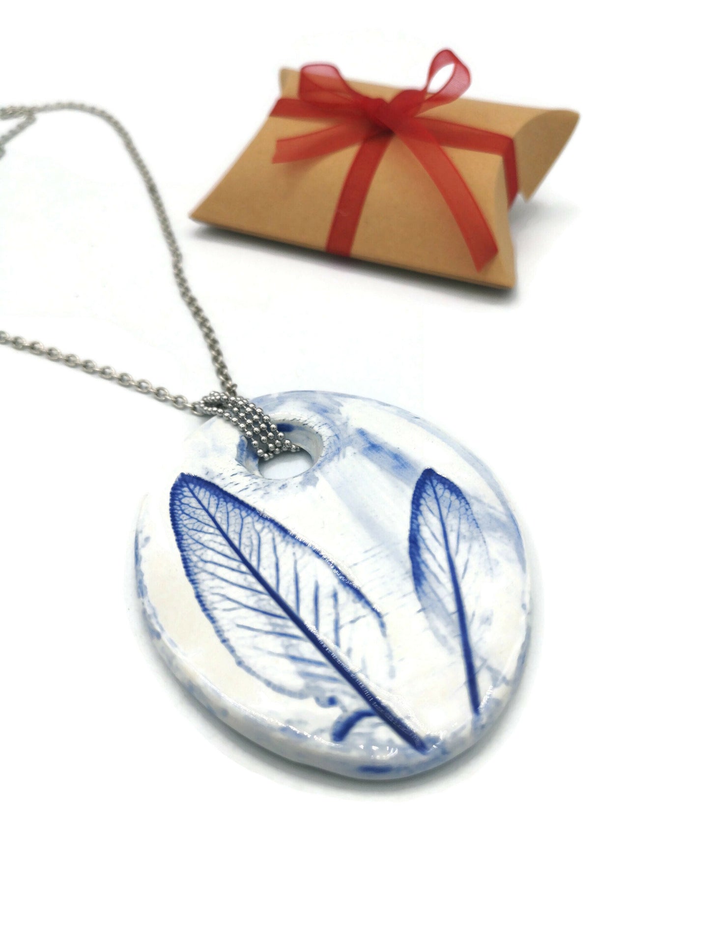 Extra Large Blue Statement Necklace Pendant For Women, Aesthetic Plant Lover Gift For Mothers Day, Boho Best Gifts For Her, Handmade Jewelry - Ceramica Ana Rafael