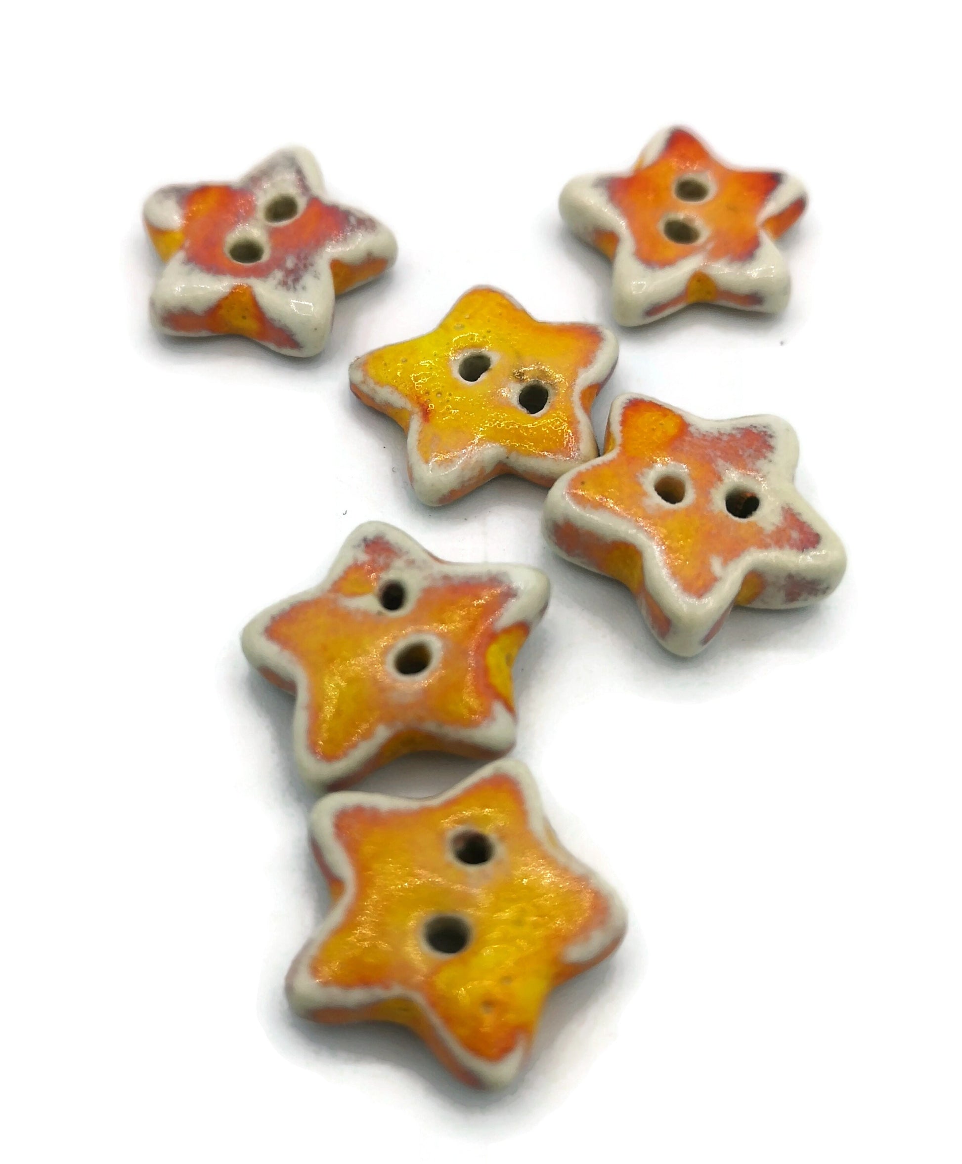 6 Pcs Handmade Ceramic Coat Buttons, Orange or Blue Cute Star Buttons 15mm, Sewing Supplies And Notions Ready to Ship, Custom Buttons - Ceramica Ana Rafael