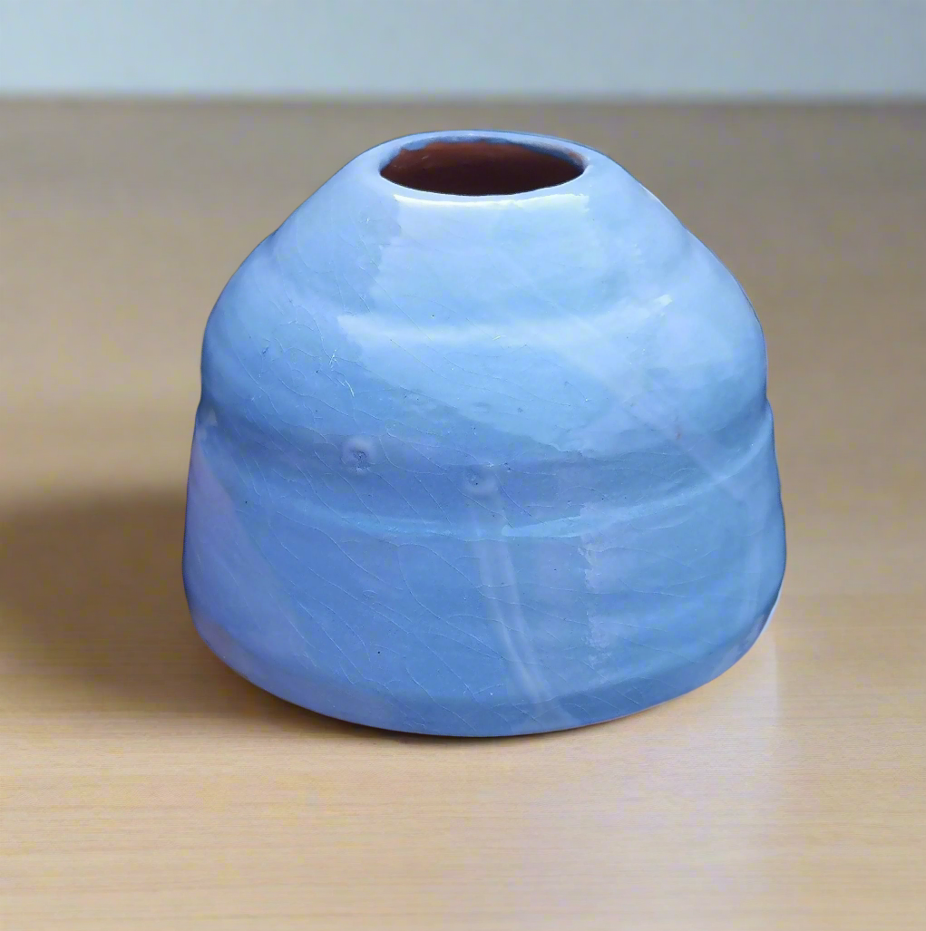 Blue Handmade Ceramic Pencil Holder – Unique Desk Organizer for Him