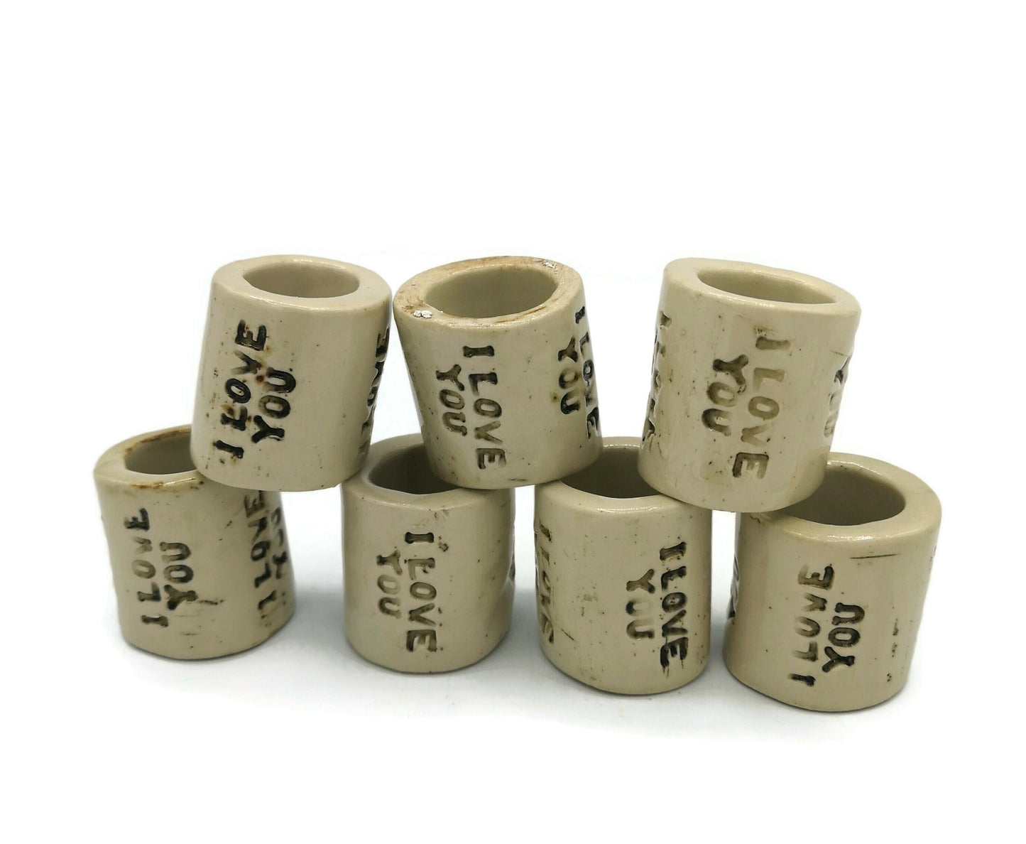 Beige Handmade Ceramic Napkin Holder Message, I Love You Boho Napkin Rings, Women Housewarming Gift First Home Boyfriend Gift, Best Sellers - Ceramica Ana Rafael