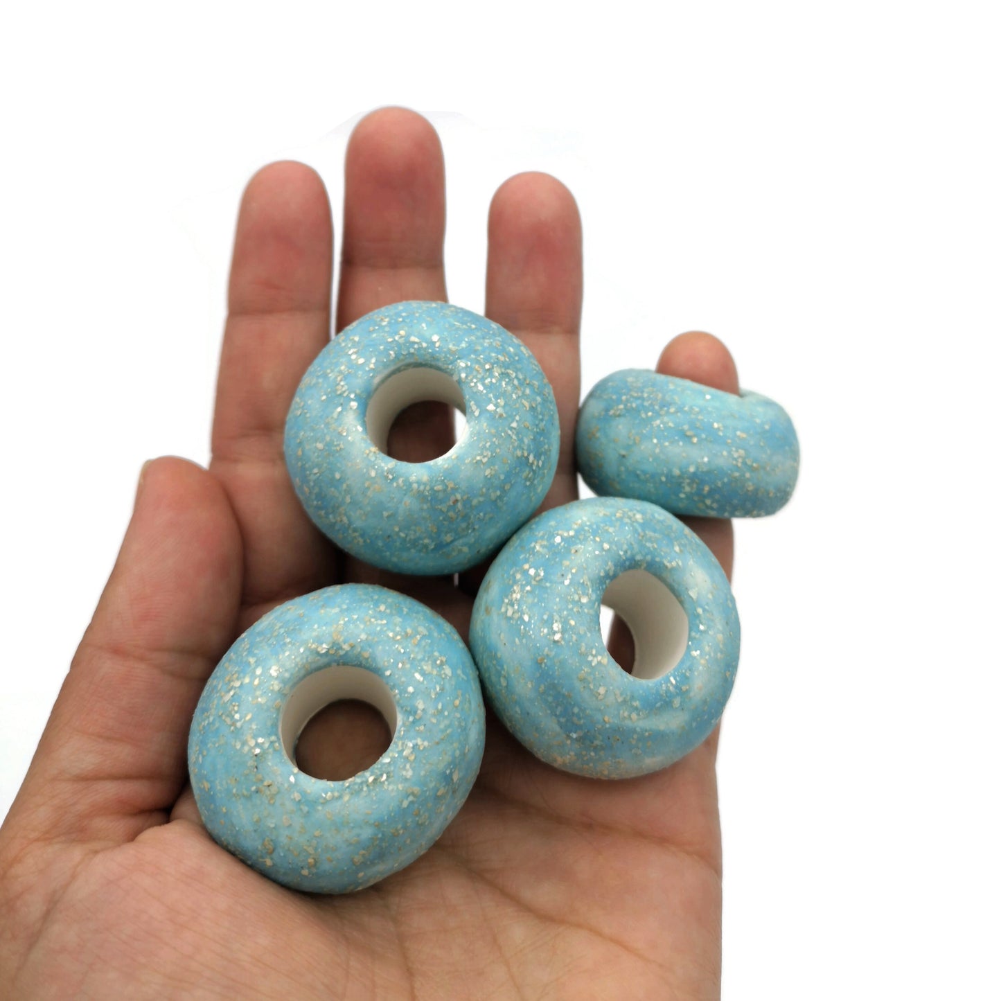 unique beads for jewelry making, handmade ceramic large macrame beads large hole, round sparkly beads for crafts, clay beads - Ceramica Ana Rafael