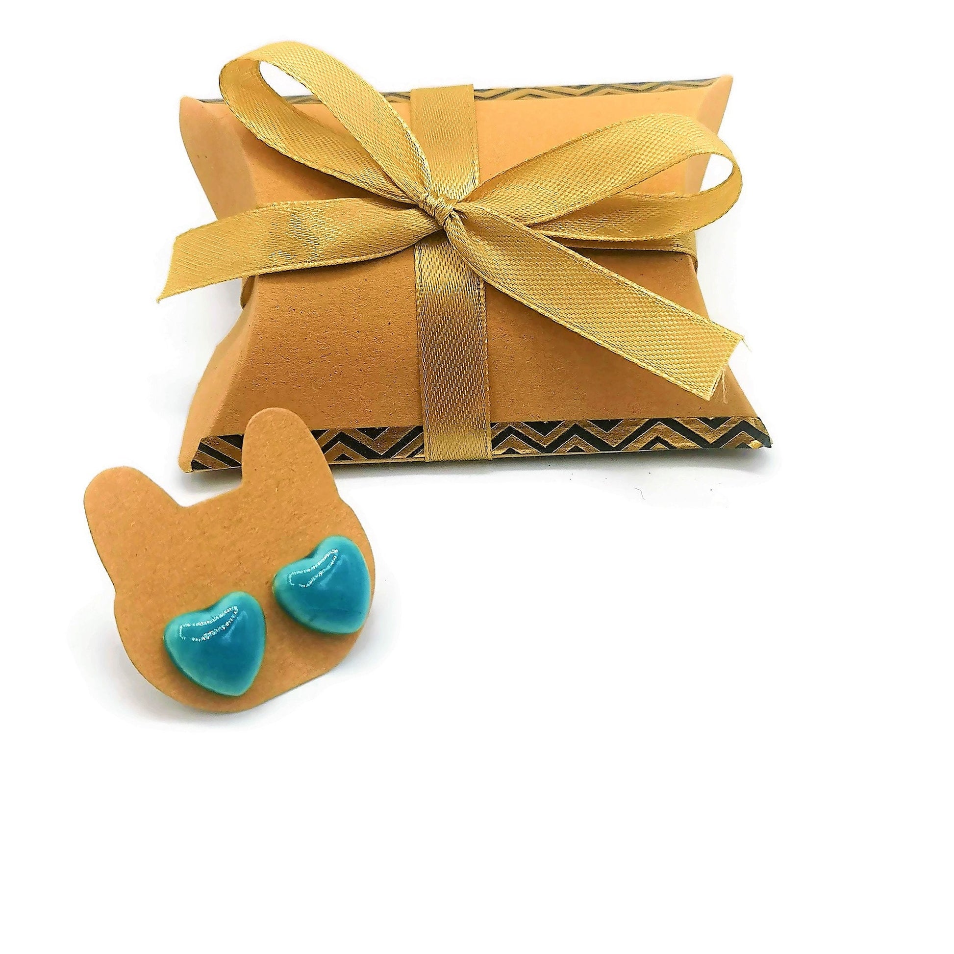 Handmade Ceramic Blue Heart Stud Earrings For Women, Minimalist Novelty Small Dainty Earrings, Best Gifts For Her On Valentines Day - Ceramica Ana Rafael