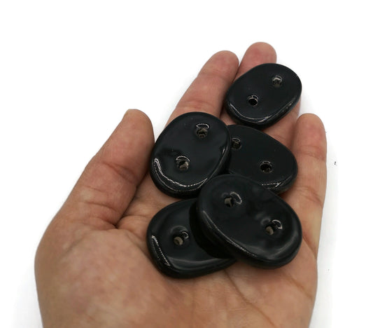 5Pcs 35mm Glossy Black Handmade Ceramic Oval Sewing Buttons, Extra Large Coat Buttons, Fancy Buttons, Clothing Embellishments, best sellers - Ceramica Ana Rafael