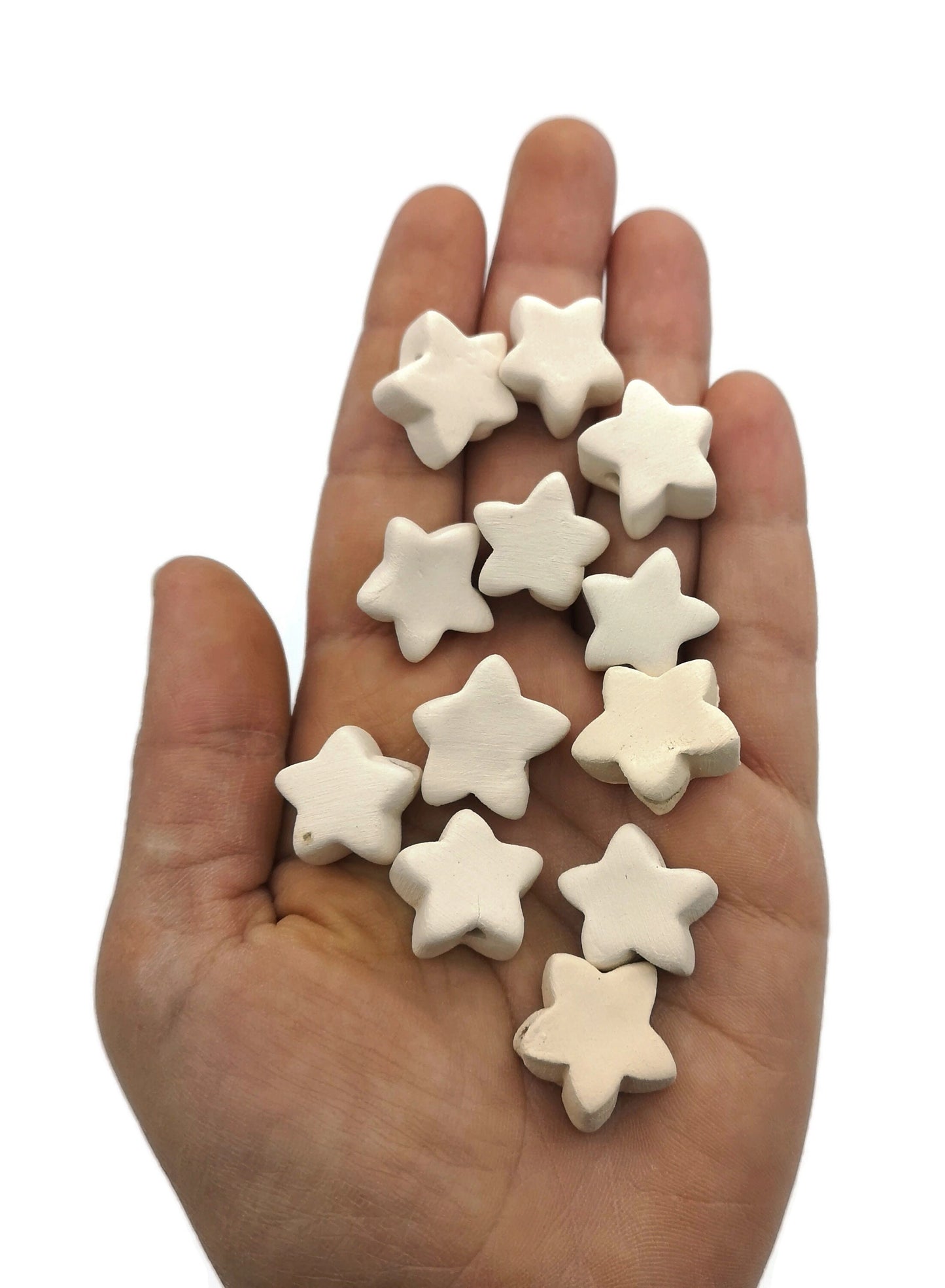 Handmade ceramic bisque beads set for jewelry making, Unfinished Star Beads blank ready to paint - Ceramica Ana Rafael