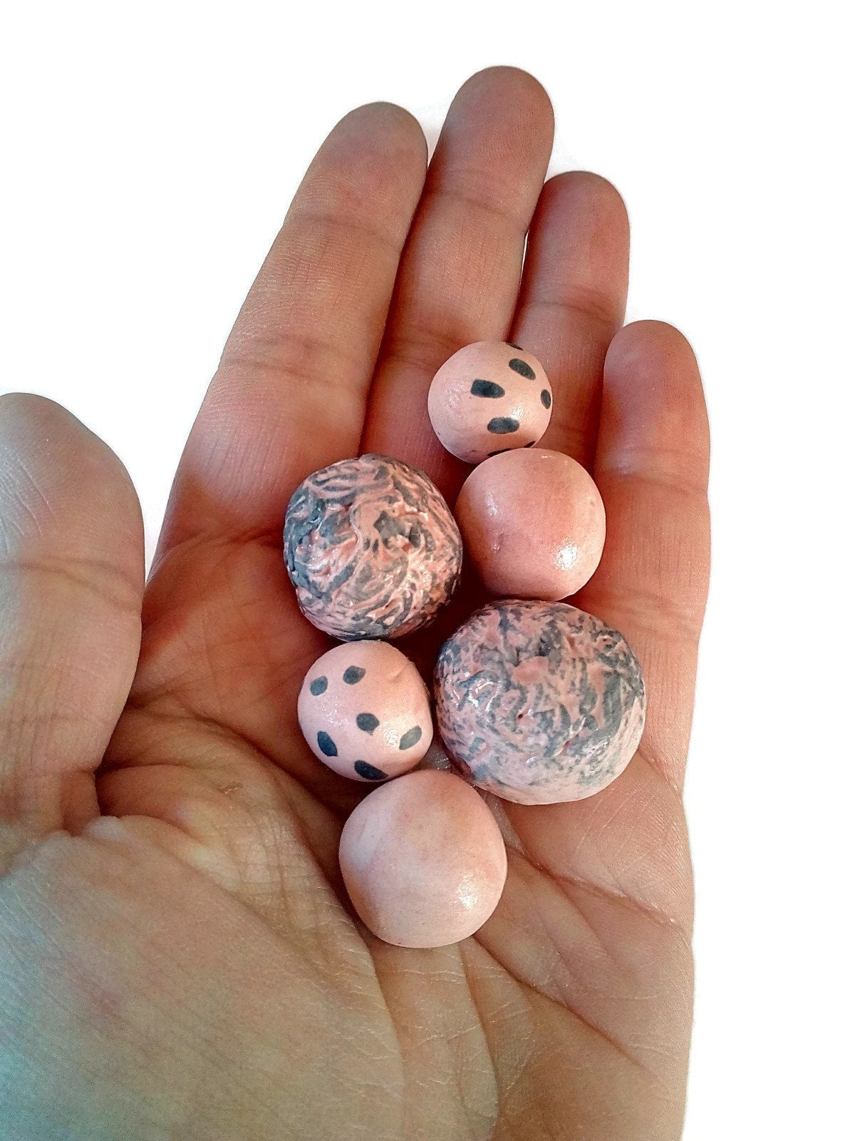 6Pc Handmade Ceramic Pink Cabochons For Jewelry Making For Women Or Girls, Assorted Creepy Cute Round Cabochon For Clay Earrings Making, - Ceramica Ana Rafael