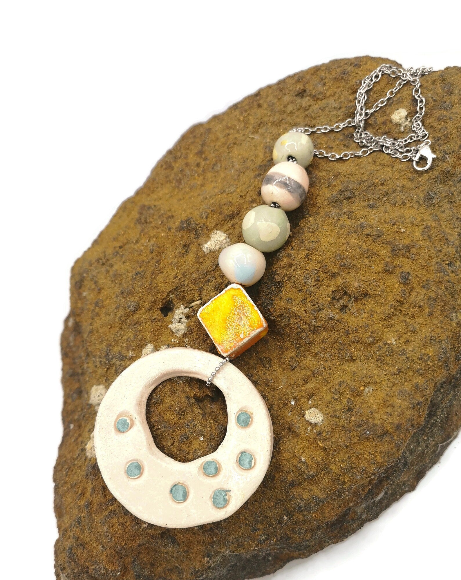 BOHO PENDANT NECKLACE, Trendy Aesthetic Necklace, Statement Jewelry Gift For Her, Everyday Necklace - Ceramica Ana Rafael