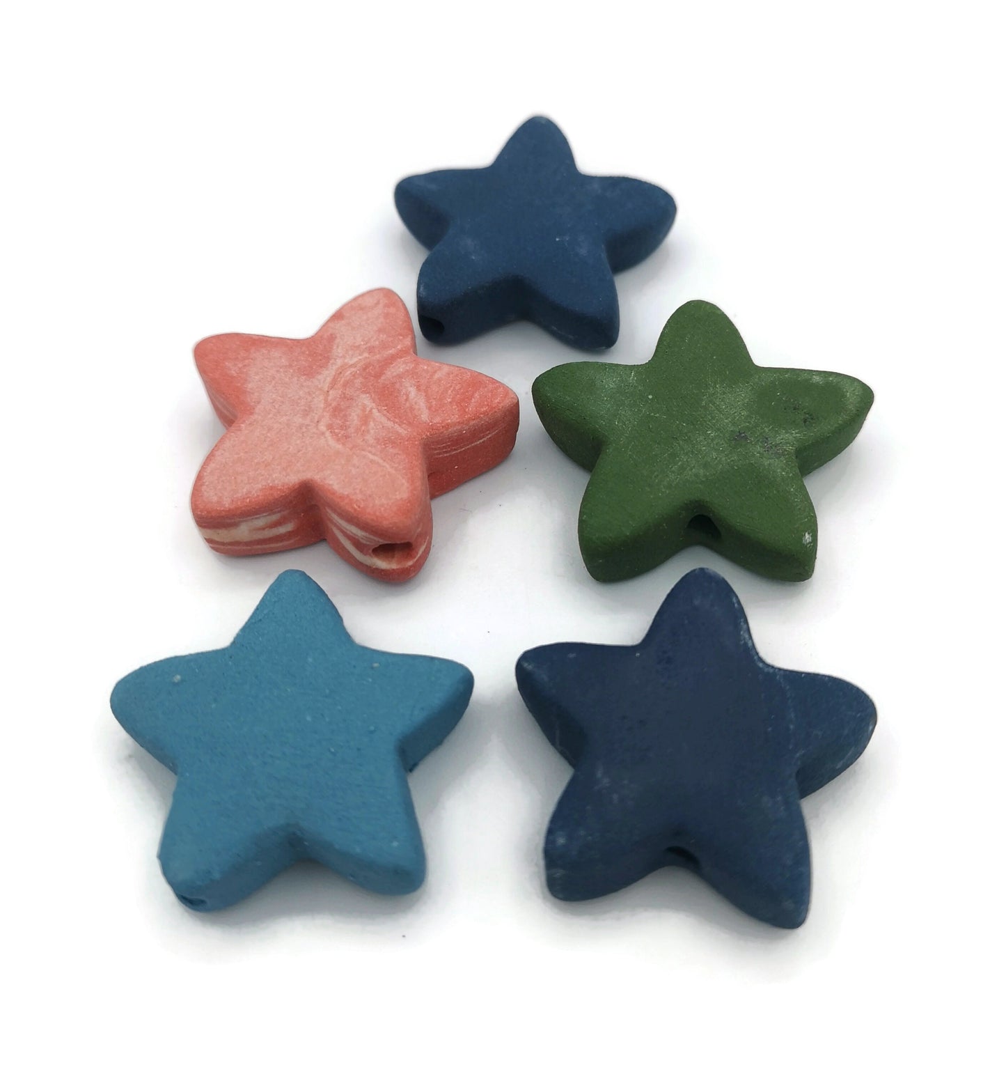 5Pc 35mm Large Ceramic Star Beads For Jewelry Making, Handmade Decorative Clay Beads, Large Unusual Assorted Macrame Beads - Ceramica Ana Rafael