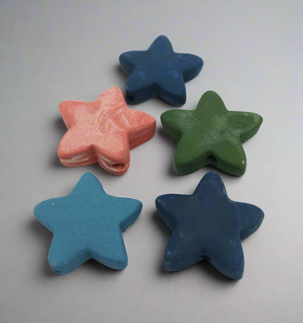 5 Stück 35 mm große Keramik-Sternperlen zur Schmuckherstellung, handgefertigte dekorative Tonperlen, große, ungewöhnliche, sortierte Makramee-Perlen, meistverkaufter Artikel