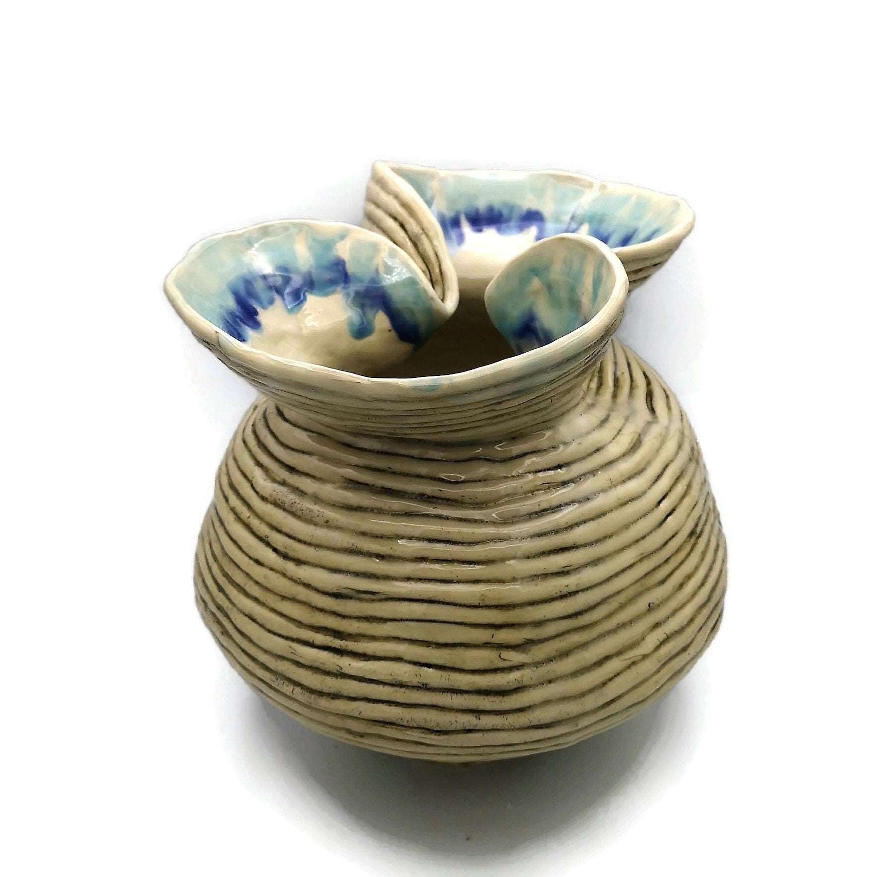 11 Inches Handmade Tall Ceramic Sculpture, Contemporary Sculptural Vase Textured For Table, Mid Century Modern Clay Pottery Large Bud Vase