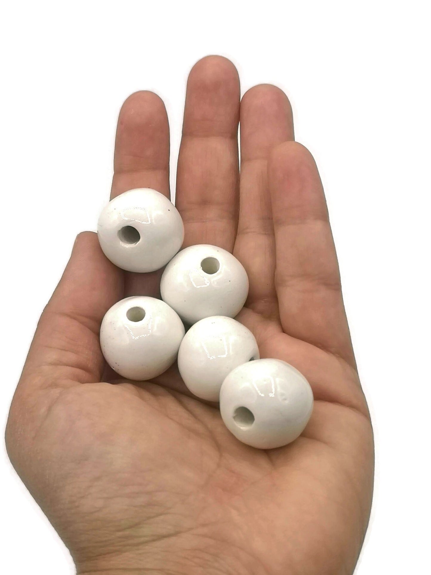 5 Pc 20mm Handmade Ceramic Beads For Jewelry Making, Large Hole Macrame Beads, Unique Clay Beads Artisan Craft Supplies - Ceramica Ana Rafael
