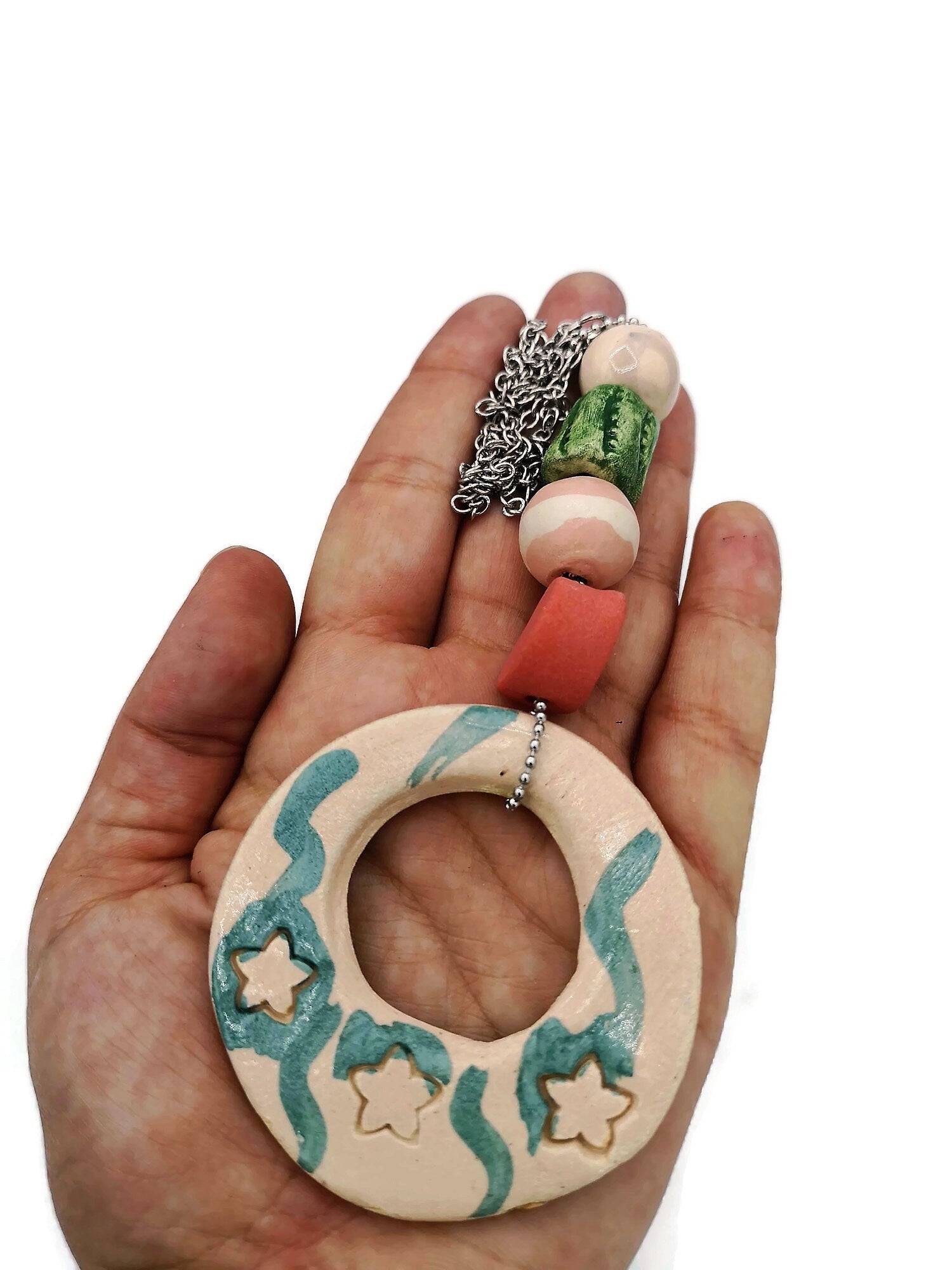 Trendy Statement Pendant Necklace For Women, Aesthetic Long Boho Aesthetic Necklace Best Gift For Her, Maximalist Handmade Ceramic Jewelry - Ceramica Ana Rafael