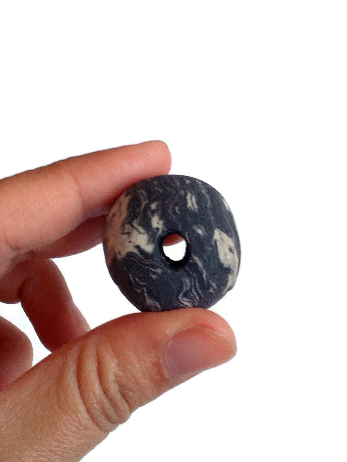 1Pc 30mm Handmade Ceramic Macrame Beads Large Hole, Extra Large Marbled Black And White Jewelry Making Supplies, Artisan Beads - Ceramica Ana Rafael