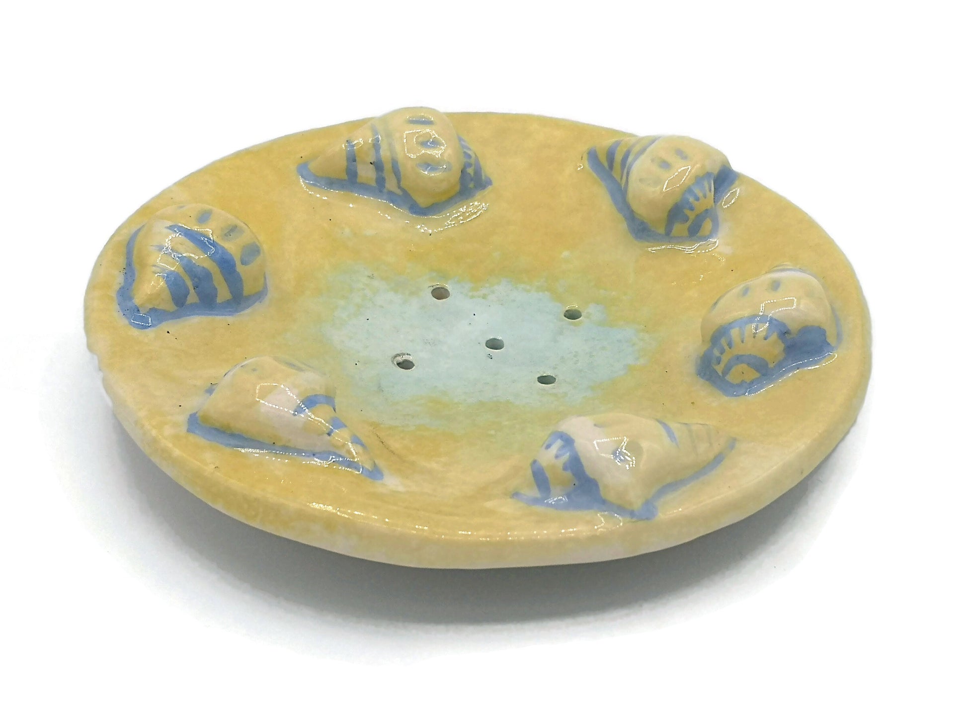 Self Draining Soap Dish, Sea Life Soap Dish, Beach Themed Dish Soap Holder, Pottery Bathroom Accessories - Ceramica Ana Rafael