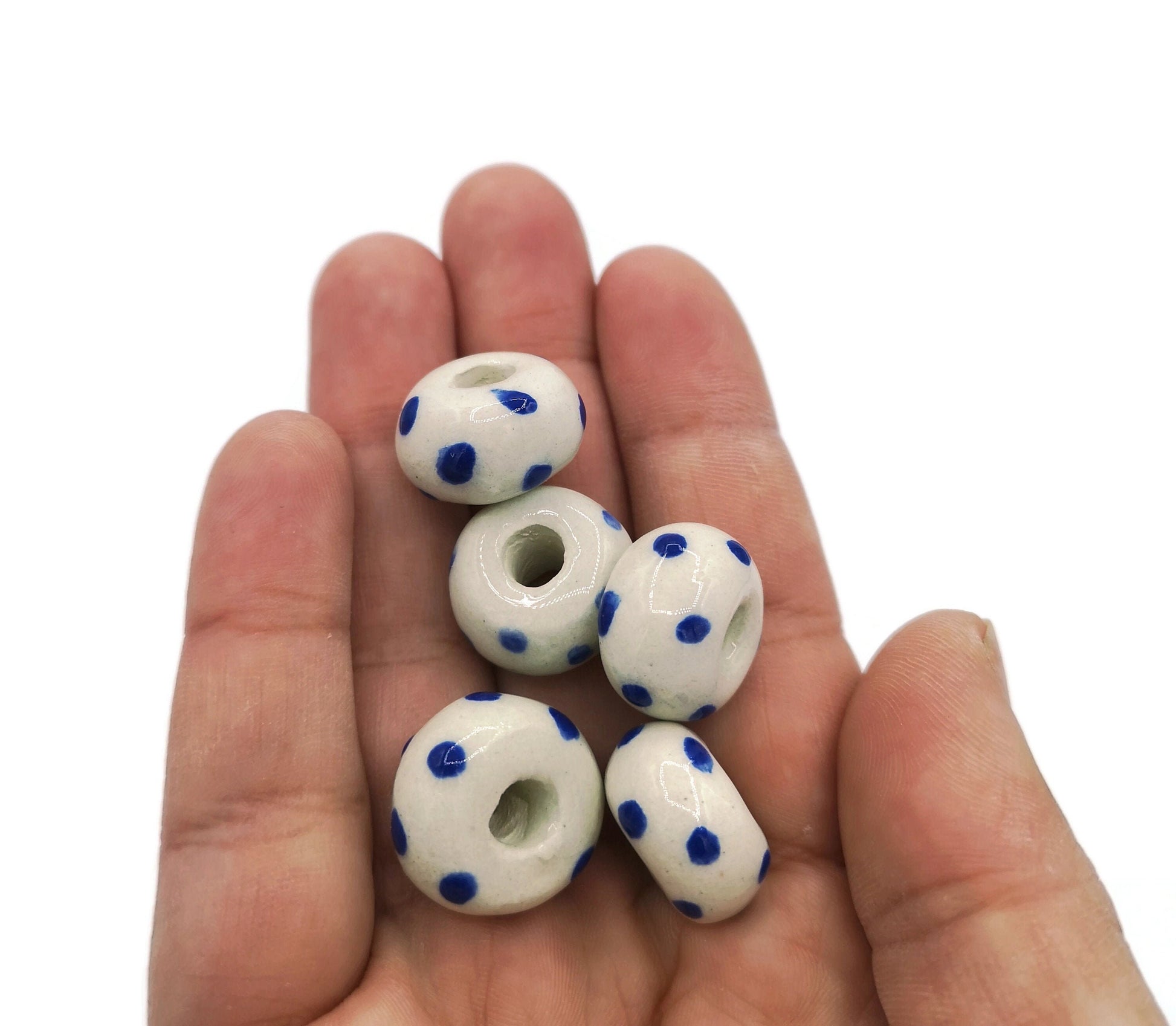 5Pc Large Hole Ceramic Beads, Handmade Macrame Beads for Jewelry Making, Clay Beads, Beard Beads for Hair Braids, Pony Beads, Best Sellers - Ceramica Ana Rafael