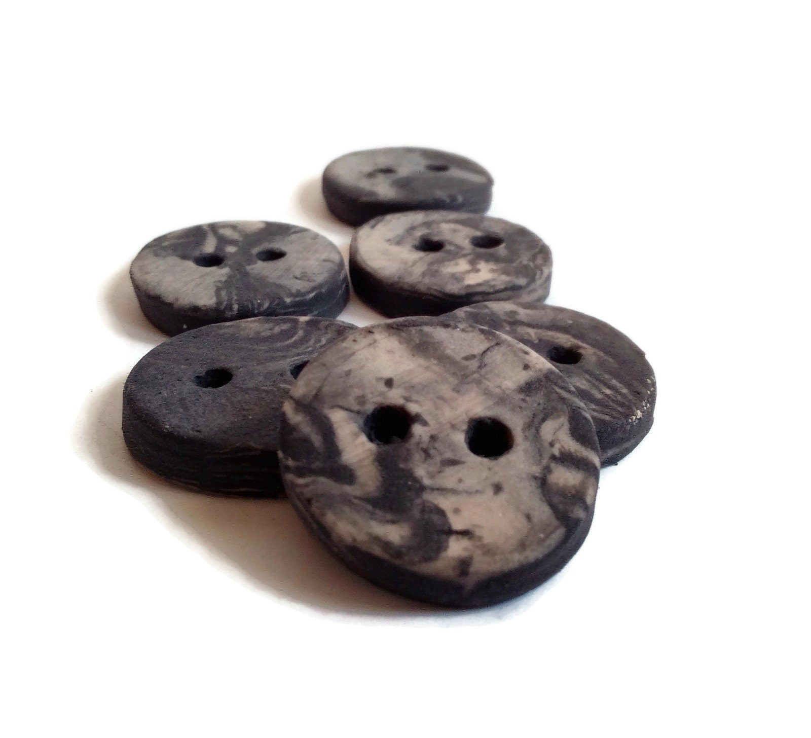 6PC 25mm Matte Black And White Handmade Ceramic Buttons for Knitting, 2 Hole Flat Back Marbled Sewing Buttons For Coat Best Sellers - Ceramica Ana Rafael