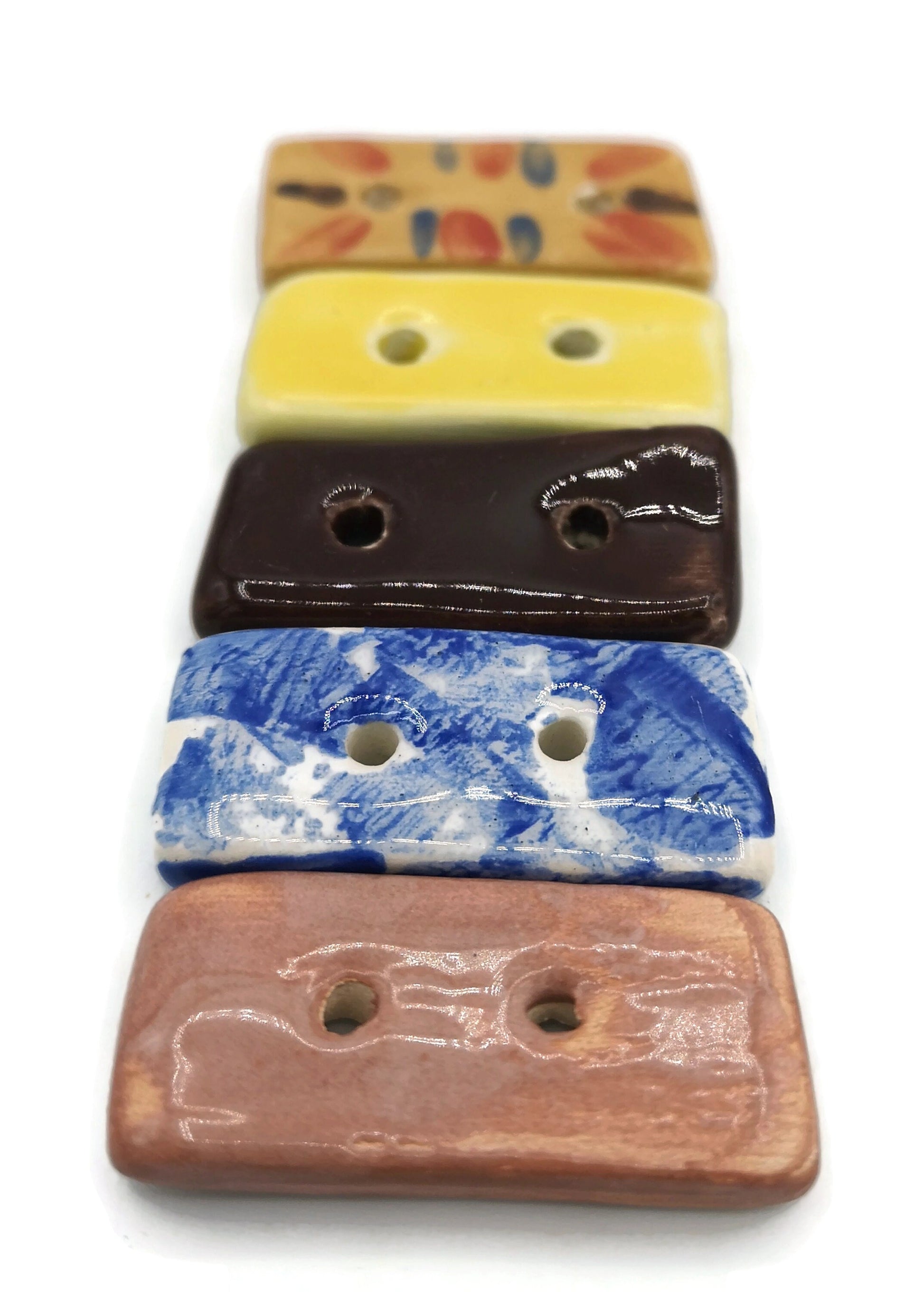 5Pc 40mm Assorted Large Rectangular Sewing Buttons For Crafts, Novelty Sewing Supplies And Notions, Handmade Ceramic Coat Buttons - Ceramica Ana Rafael