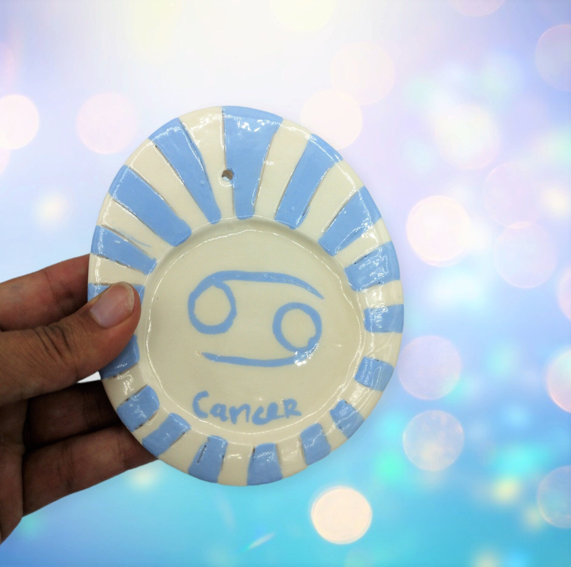 Handmade Ceramic Zodiac Incense Holder For Women Birthday Gift, Hand Painted White And Blue Incense Stick Burner for Cones, best sellers - Ceramica Ana Rafael