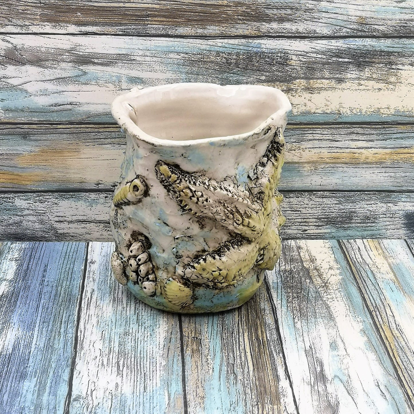 SKULPTURELLE VASE STRANDDekor, handgemachte Keramik Boho Blumenvase, Muschelkeramik Ikebana Vase, ästhetische Dekoobjekte Ozeanwellen Vase