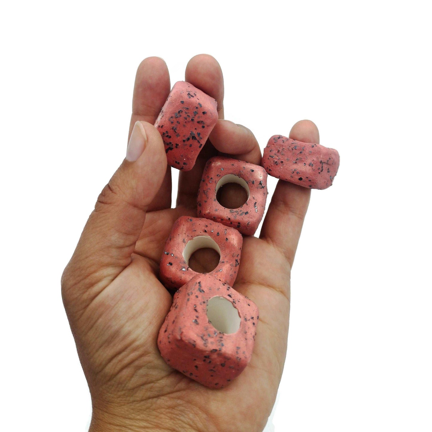 1Pc 25mm Extra Large Handmade Ceramic Beads For Macrame With Large Hole, Square Unique Chunky Clay Beads for Jewelry Making Sparkly Red Bead