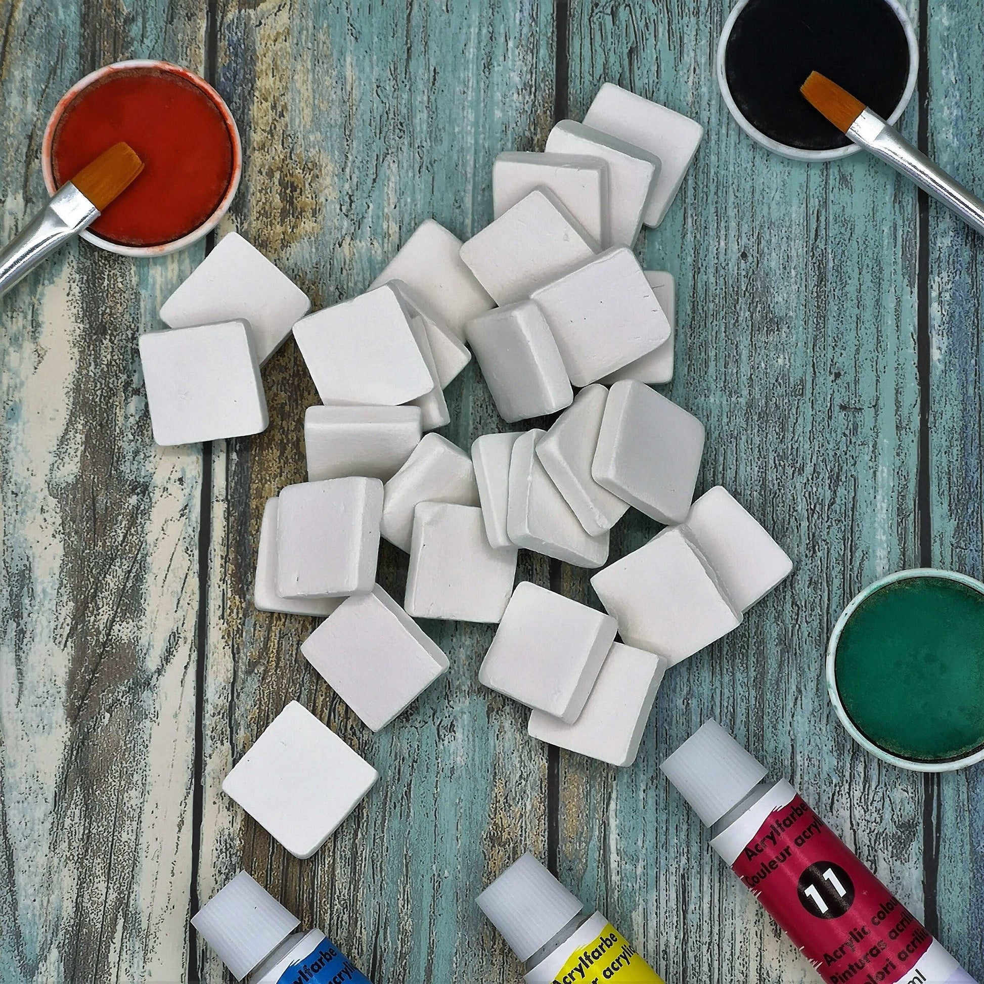 20Pc 20mm Handmade Small Bisque Ceramic Mosaic Tiles For Crafts, Blank Tiny Unpainted Squares or Stars Ready to Paint