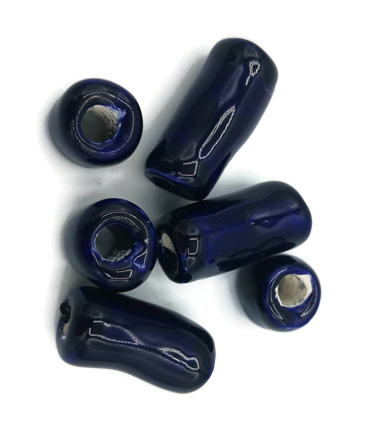 LARGE TUBE BEADS, Macrame Beads, Large Hole Beads, Set of 6 Ceramic Beads For Jewelry Making - Ceramica Ana Rafael