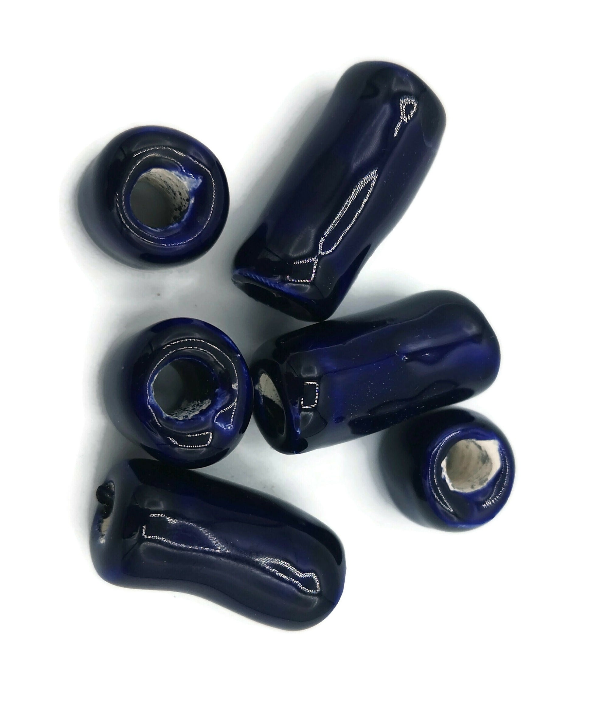 LARGE TUBE BEADS, Macrame Beads, Large Hole Beads, Set of 6 Ceramic Beads For Jewelry Making - Ceramica Ana Rafael