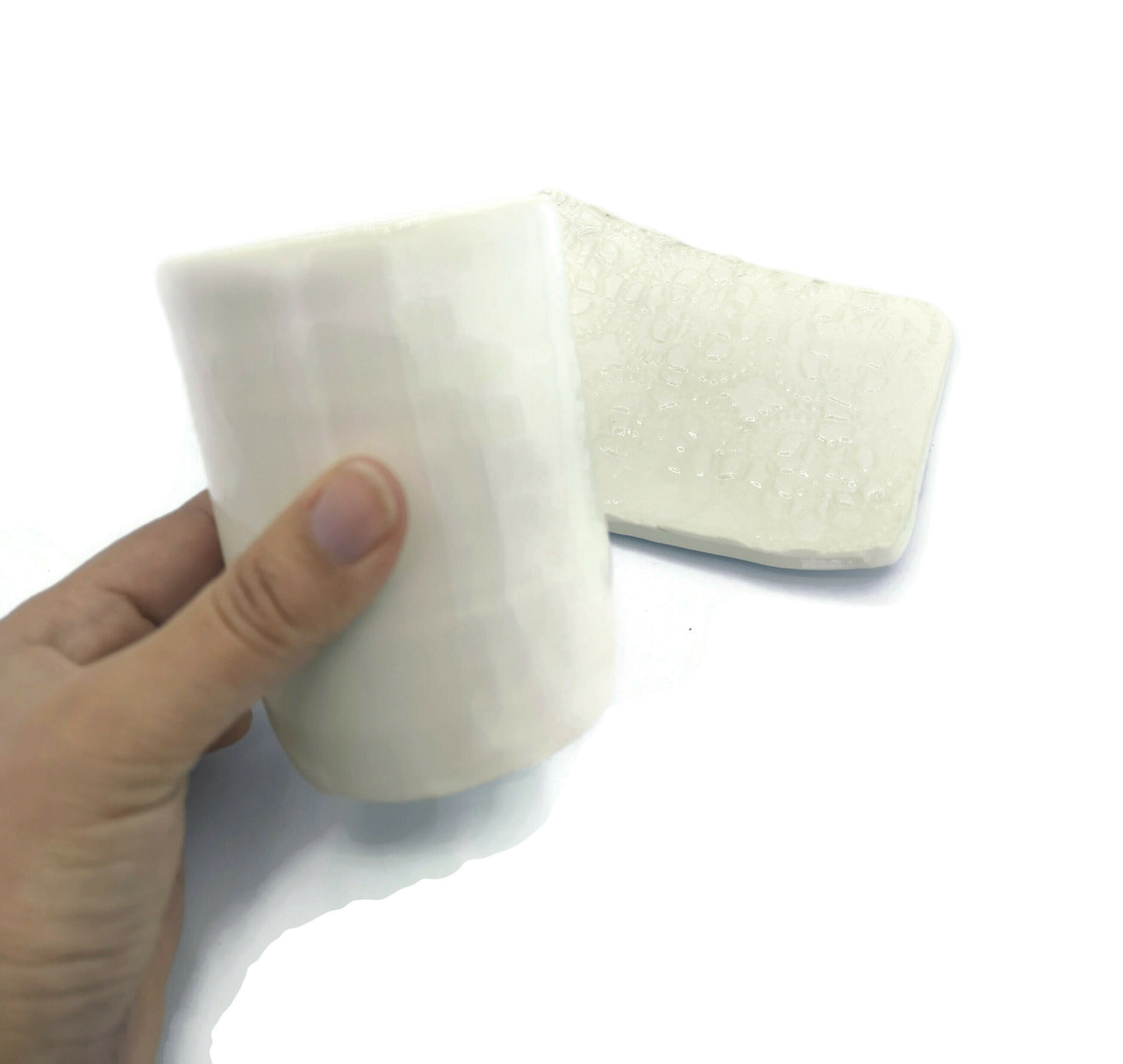 White Handmade Ceramic Lace Soap Dish And Toothbrush Holder, Bathroom Set, Eco Friendly Gift For Women, Best Sellers Sustainable Gift - Ceramica Ana Rafael