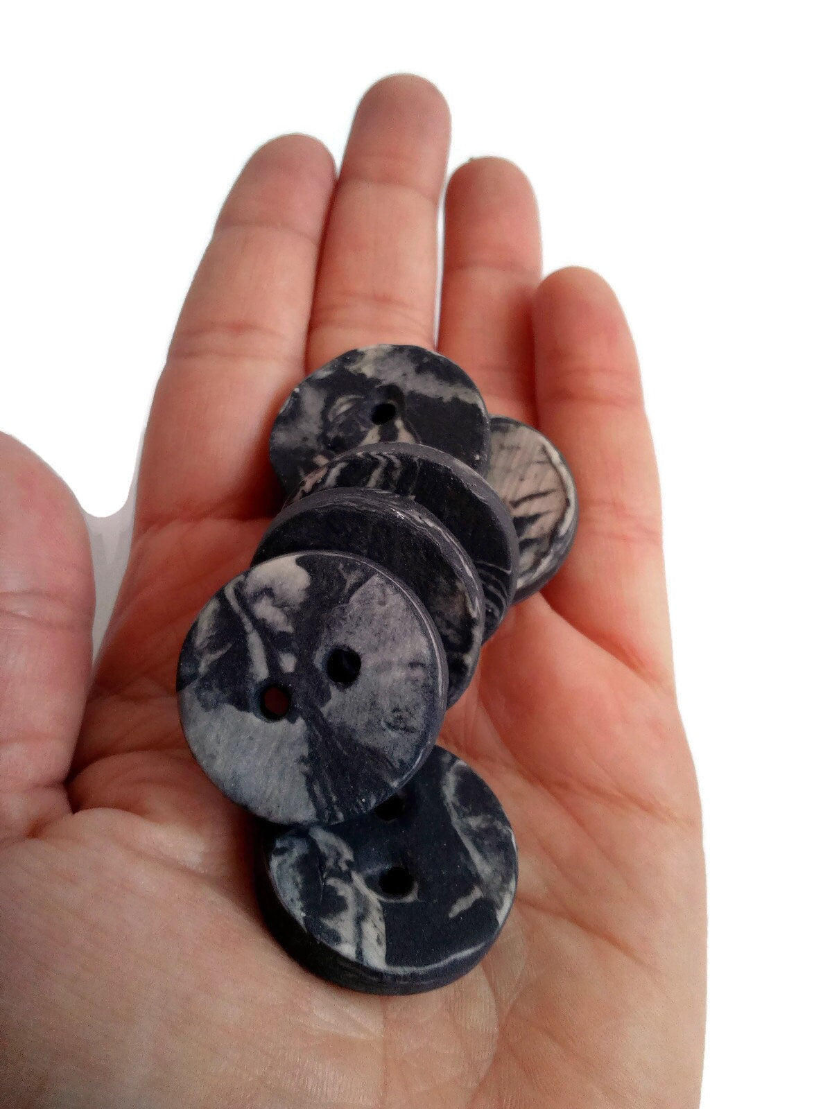 6PC 25mm Matte Black And White Handmade Ceramic Buttons for Knitting, 2 Hole Flat Back Marbled Sewing Buttons For Coat Best Sellers - Ceramica Ana Rafael