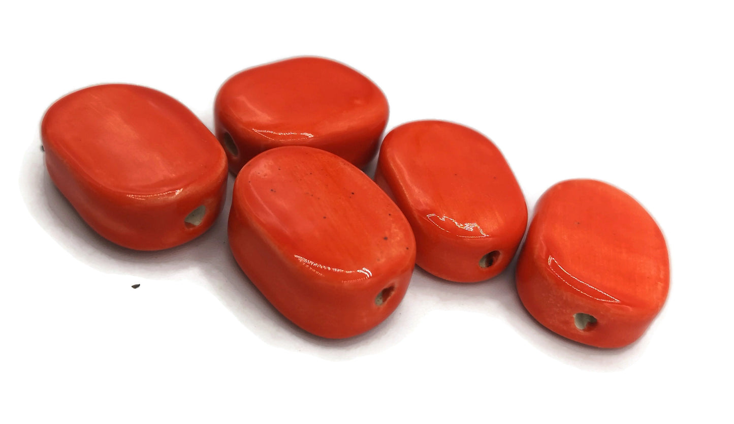 Extra Large Ceramic Beads, Spacer Beads For Jewelry Making, Set Of 5 Oval Shape Decorative Colorful Beads For Crafting - Ceramica Ana Rafael