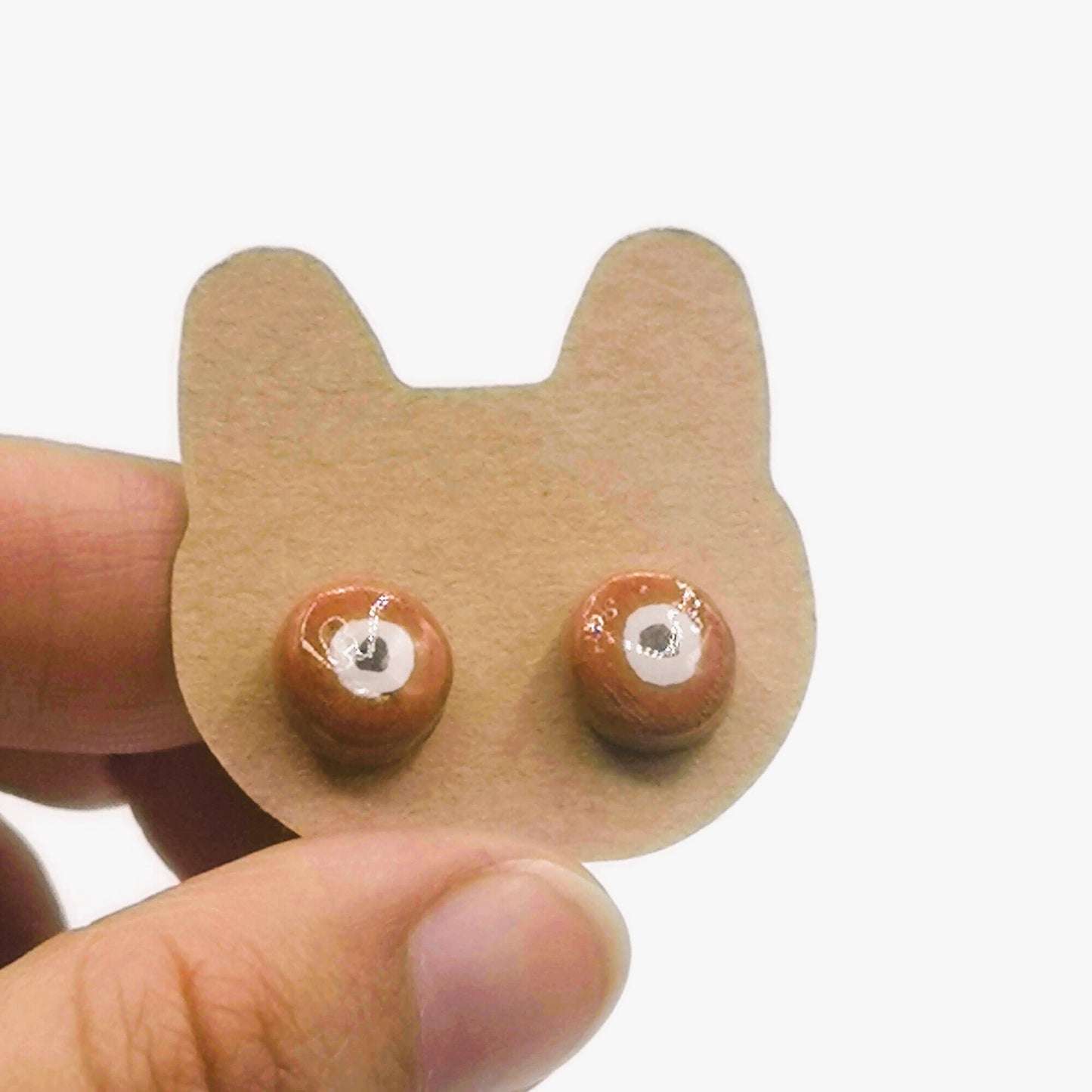 Handmade Terracotta Evil Eye Stud Earrings For Women, Ceramic Brown Tiny Stud Earrings, Aesthetic Jewelry Minimal Best Gifts For Her - Ceramica Ana Rafael