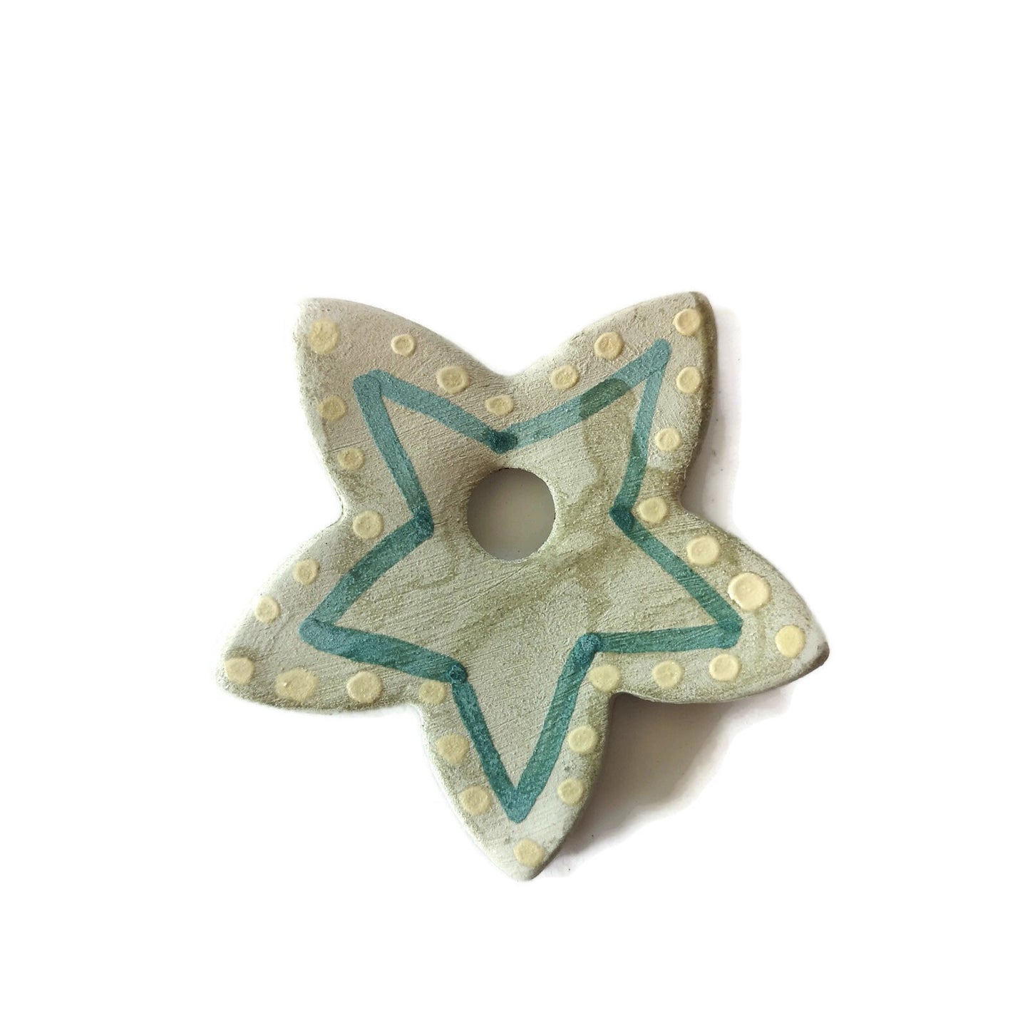 1Pc Extra Large 60mm Green Star Handmade Ceramic Necklace Pendant for Unique Jewelry Making, Hand Painted Clay Charms For Women Fashion - Ceramica Ana Rafael