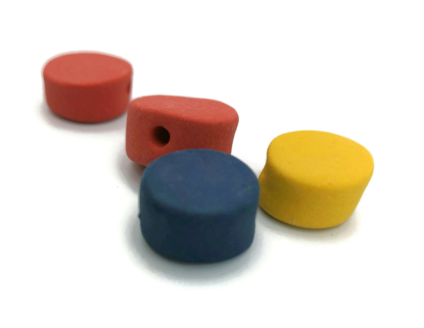 4Pc 15mm Assorted Handmade Ceramic Beads For Jewelry Making, Colorful Matte Clay Macrame Beads Large Hole 2mm, Artisan Pottery Coin Beads - Ceramica Ana Rafael