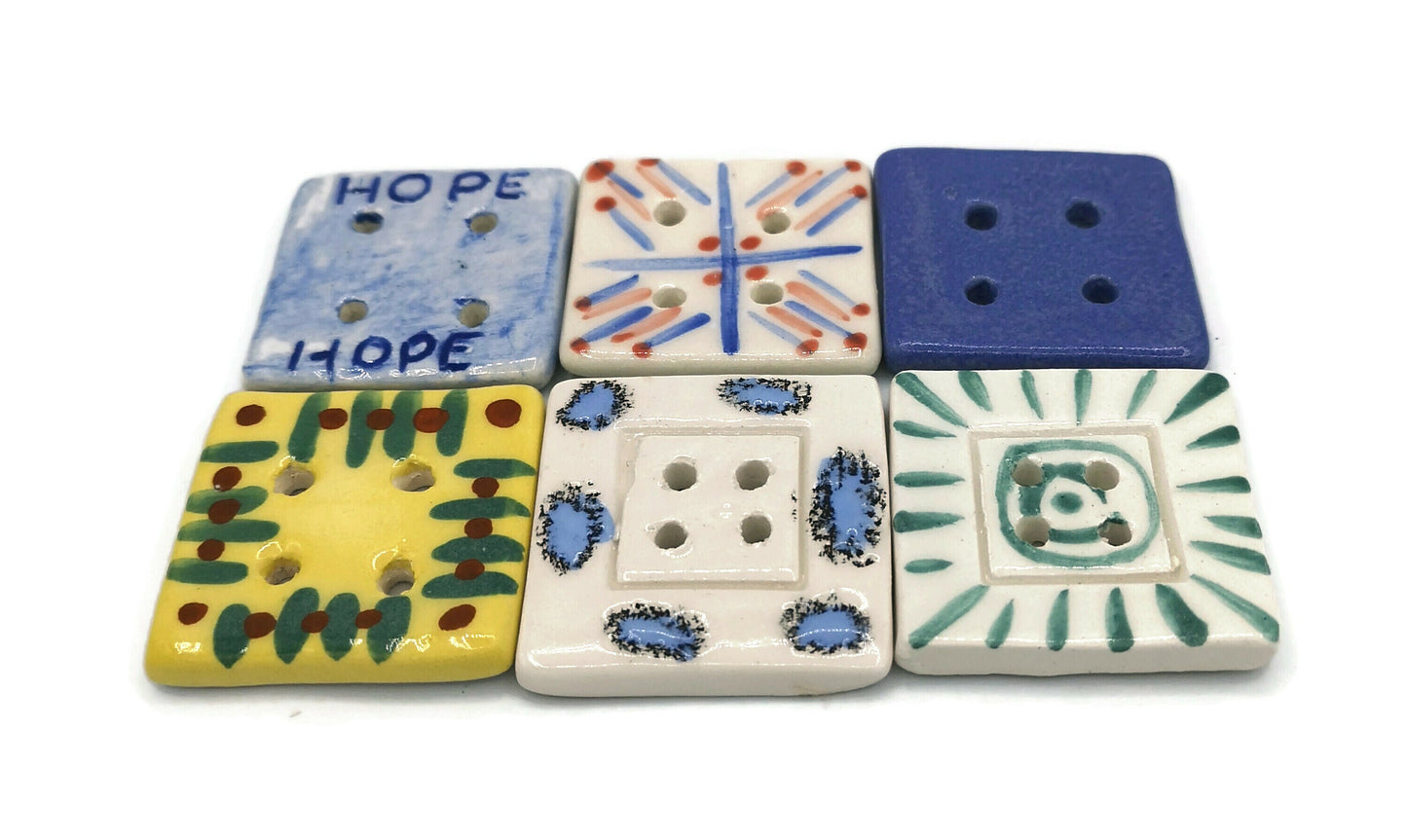 Set Of 6 Strange And Unusual Sewing Buttons Lot, Novelty Theme Button, Sewing Supplies & Notions, Large Clay Button Custom - Ceramica Ana Rafael