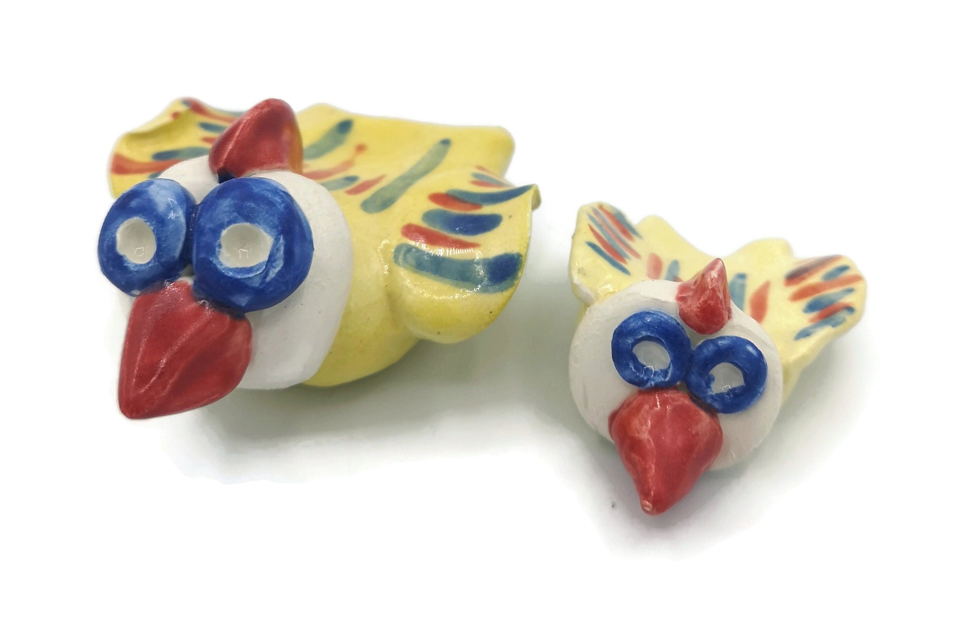 Handmade Ceramic Bird Sculpture Hand Painted Yellow, Modern Rooster Figurine, Cute Clay Sculpture Chicken Gifts, Reusable Animal Cake Topper - Ceramica Ana Rafael