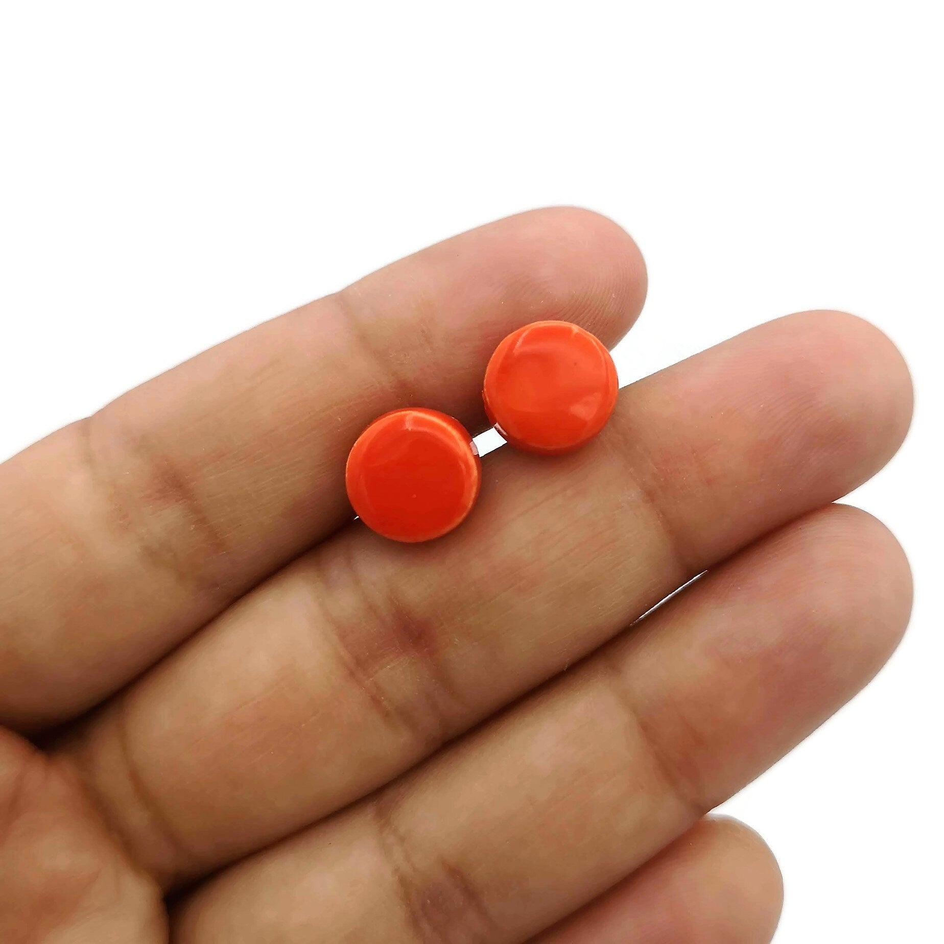 Simple Stud Earrings For Women, Ceramic Orange Earrings, Tiny Stud Earrings, Aesthetic Handmade Jewelry Minimal Best Gifts For Her - Ceramica Ana Rafael