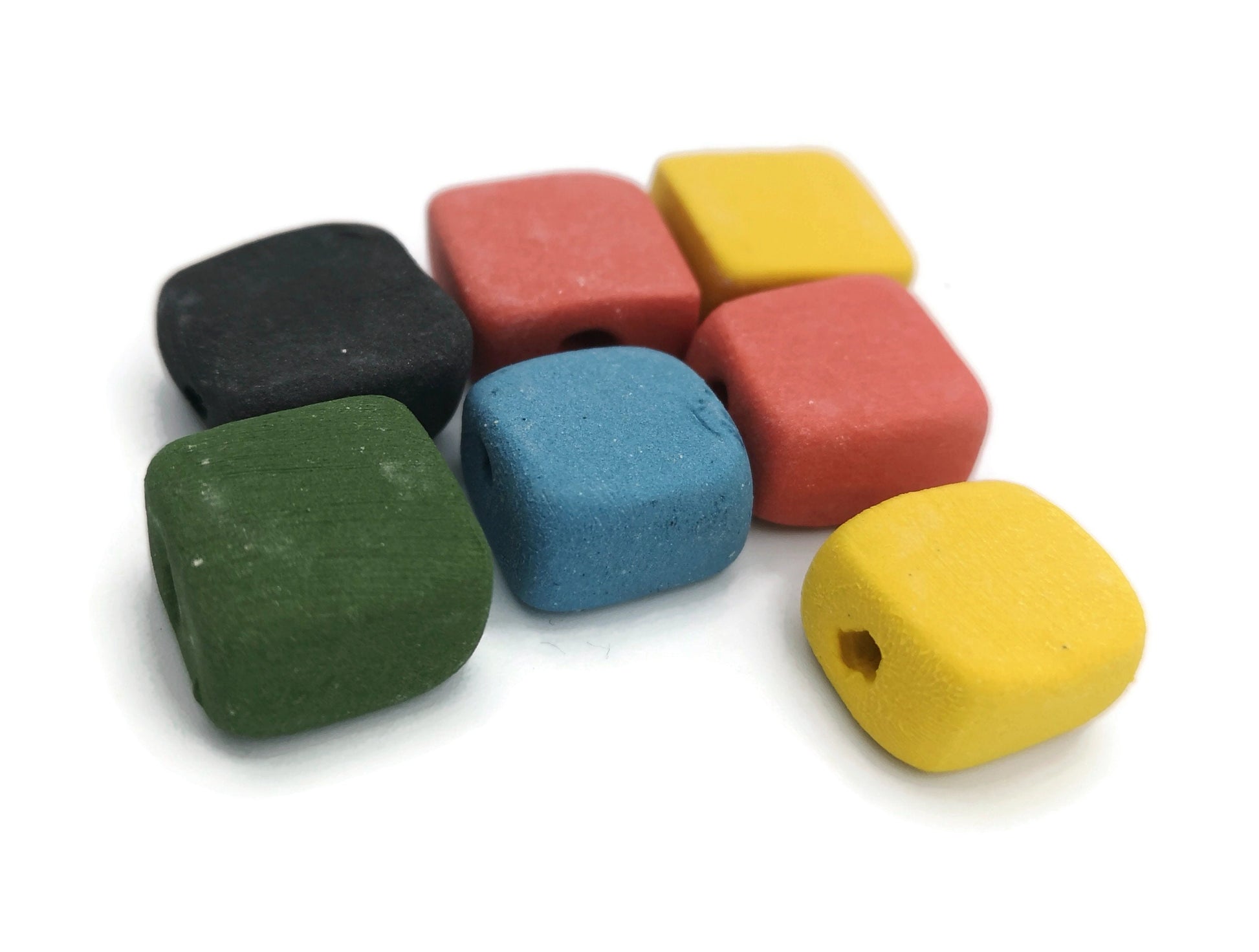 6Pc 15mm Ceramic Beads For Jewelry Making, Matte Assorted Beads For Bracelet, Clay Beads For Crafts, Handmade Macrame Beads Large Hole 2mm - Ceramica Ana Rafael