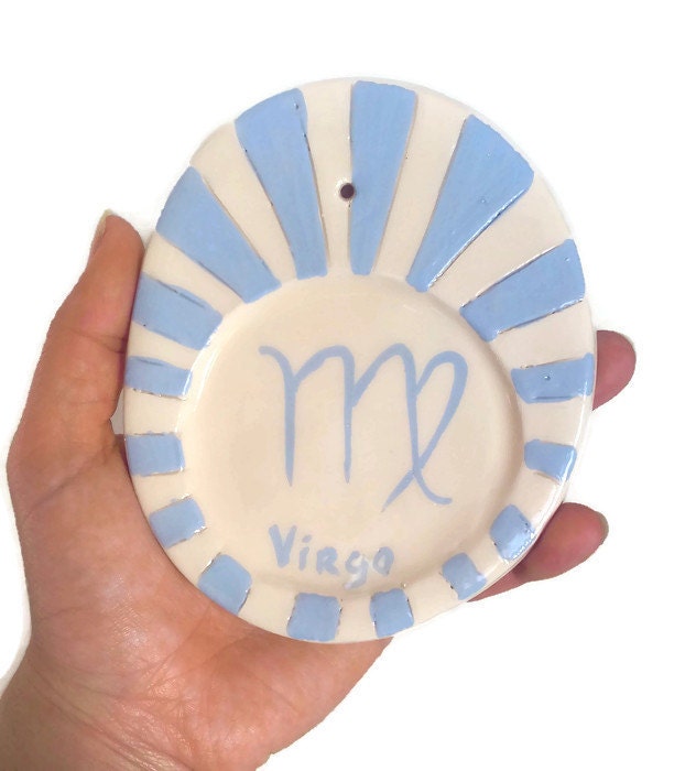 Handmade Ceramic Zodiac Incense Stick Burner For Home Decor, Blue Virgo Birthday Gift For Her, Clay Incense Cone Holder, Mom Gift Idea - Ceramica Ana Rafael