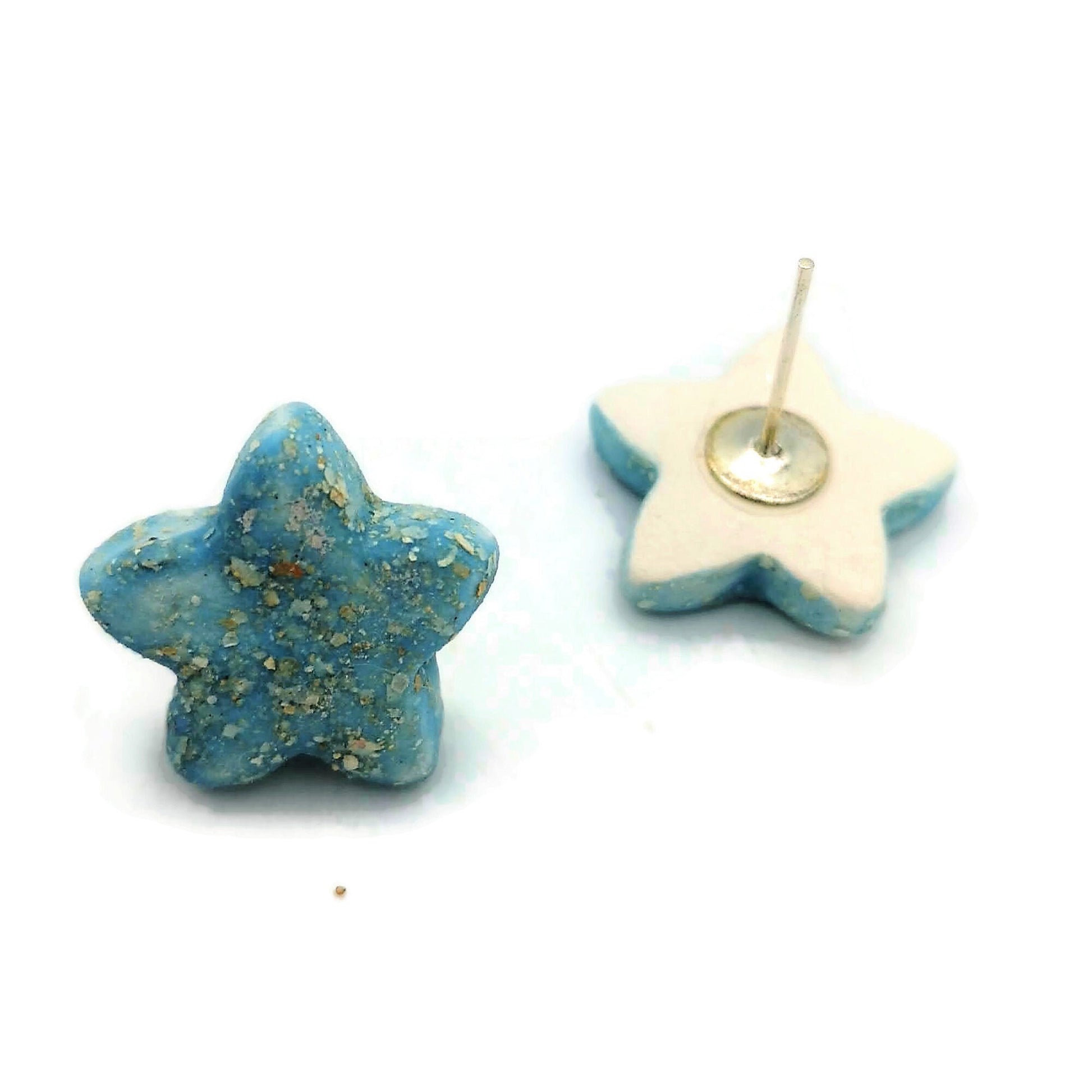 DAINTY STAR EARRINGS, Turquoise Studs, Geometric Star Earrings, Minimalist Clay Stud Earrings Small, Handmade Ceramic Stocking Stuffers - Ceramica Ana Rafael