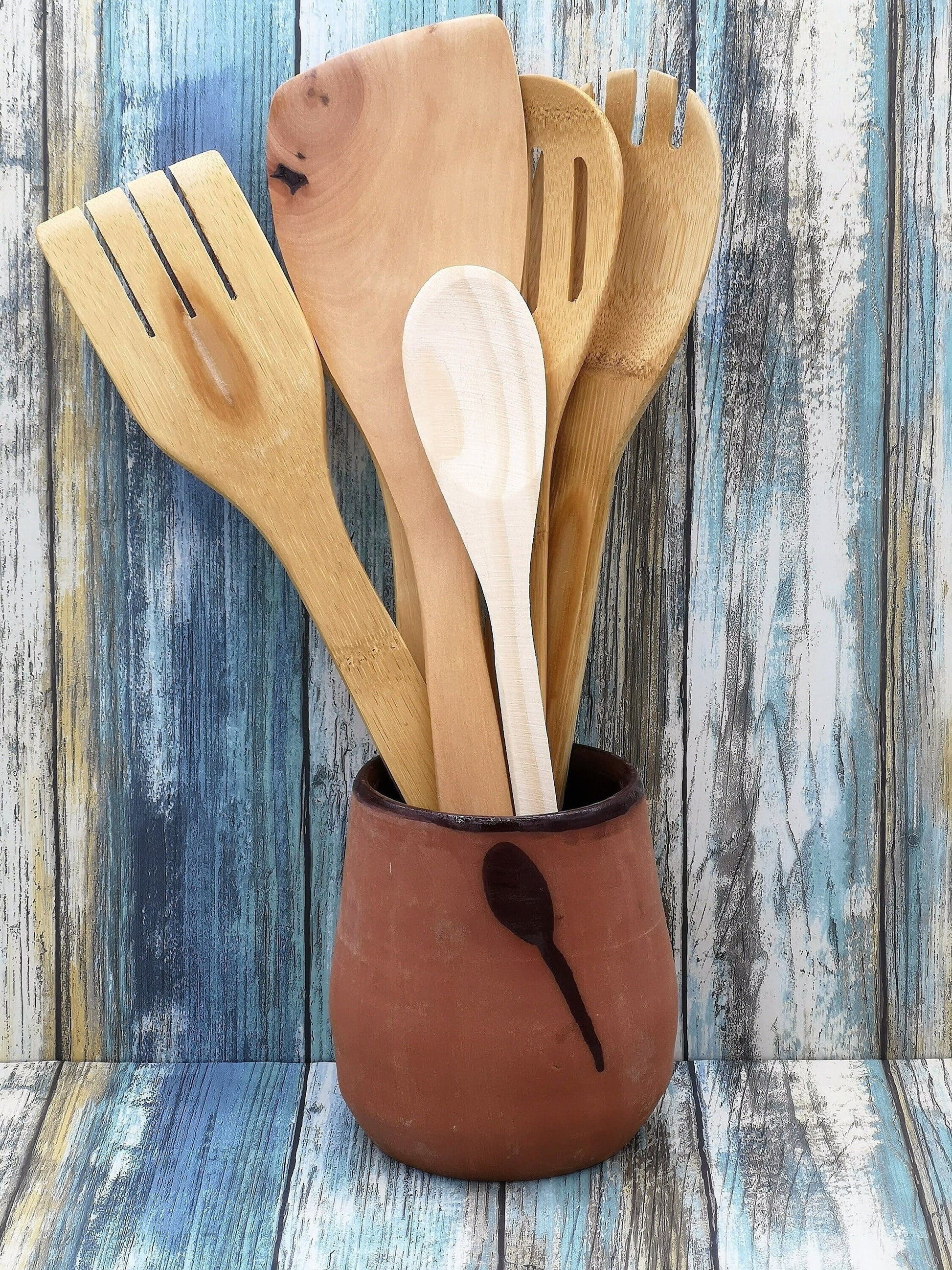 CERAMIC UTENSIL HOLDER, House Warming Gifts, Modern Terracotta Ceramic Large Utensil Kitchen Holder Vase, Custom Utensil Organizer - Ceramica Ana Rafael