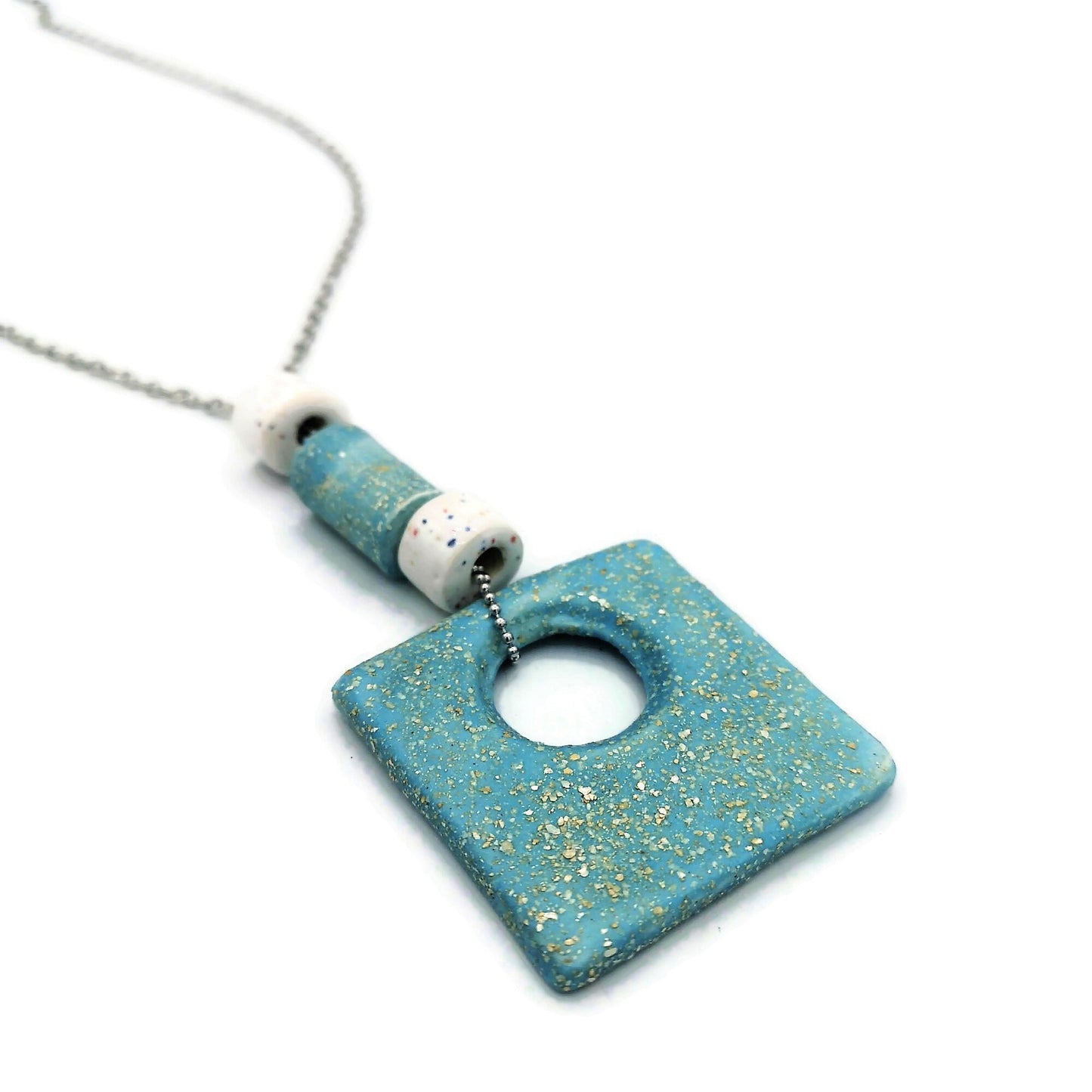 Turquoise Blue Statement Necklace For Women, Jewelry Best Gifts For Her, Boho Aesthetic Necklace Mom Birthday Gift, Wedding Clay Pendant - Ceramica Ana Rafael