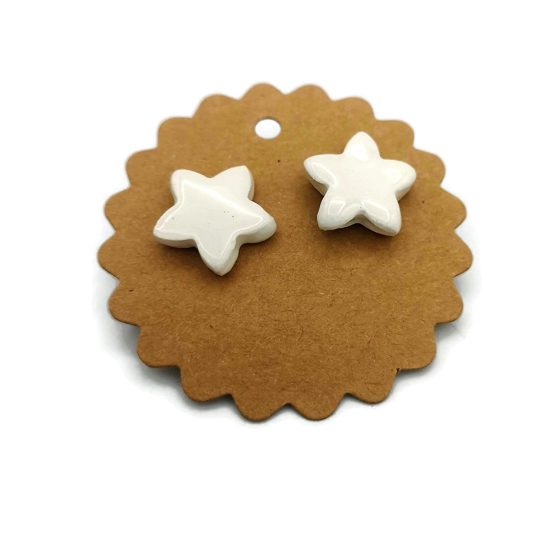 White Star Stud Earrings For Women, Artisan Celestial Ceramic Earrings, Minimalist Best Gifts For Her, Stocking Stuffers For Teen Girl - Ceramica Ana Rafael
