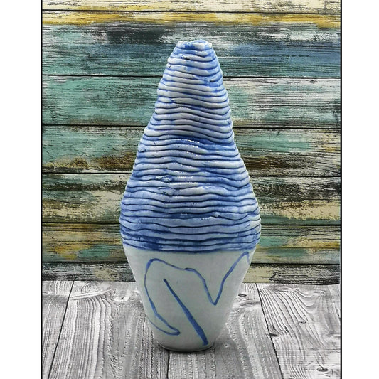 Sculptural Textured Blue Handmade Ceramic Vase, Unique Tall Vase With Organic Shape, Wedding Gift For Couple, New Home Gift - Ceramica Ana Rafael