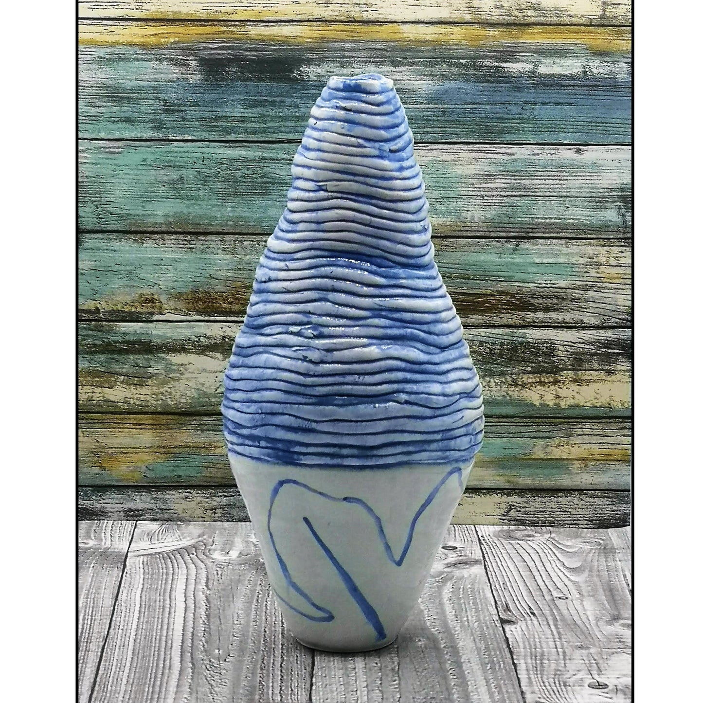 Sculptural Textured Blue Handmade Ceramic Vase, Unique Tall Vase With Organic Shape, Wedding Gift For Couple, New Home Gift - Ceramica Ana Rafael