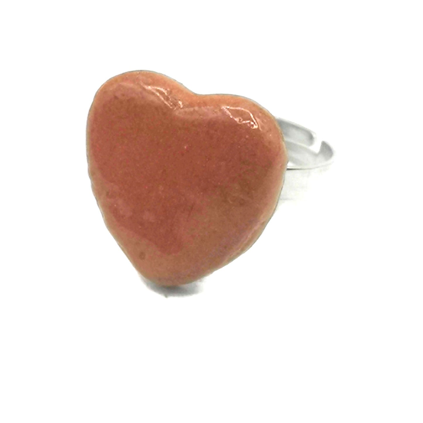Handmade Large Statement Terracotta Heart Ring For Women, Unique Stainless Steel Adjustable Ring, Best Birthday Gifts For Her - Ceramica Ana Rafael