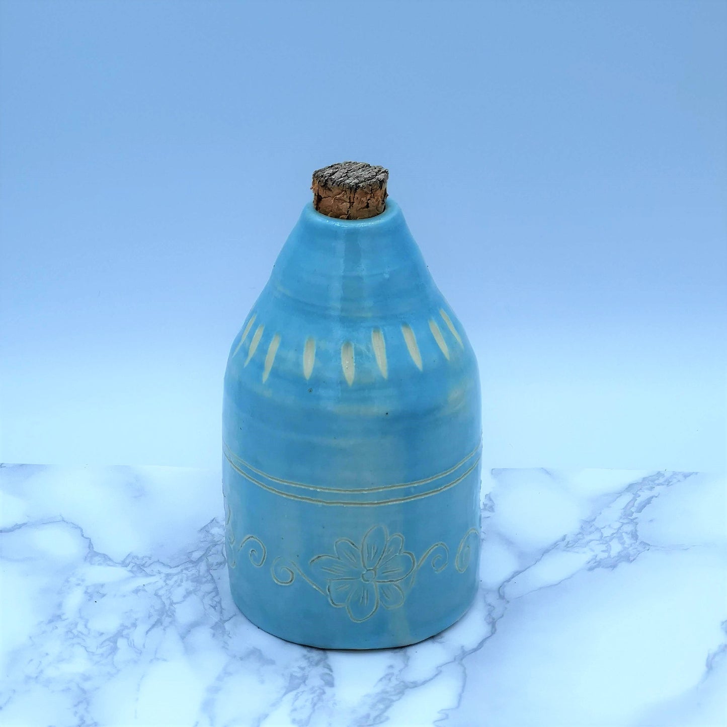 Handmade Ceramic Turquoise Blue Bottle With Natural Cork Stopper, Housewarming Gift First Home, Decorative Mothers Day Gift For Grandma - Ceramica Ana Rafael