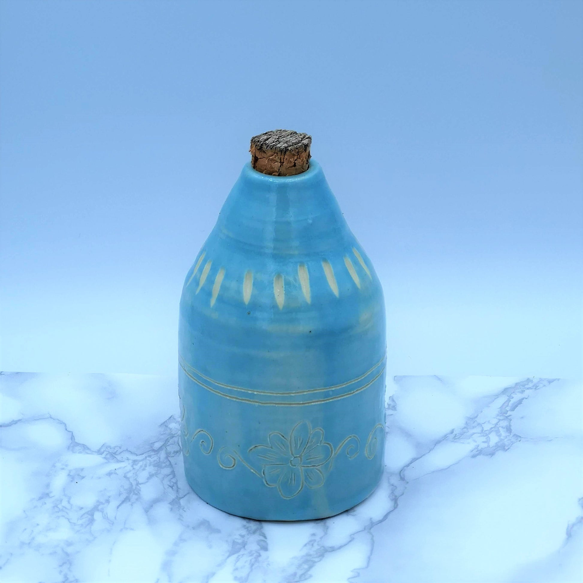 Handmade Ceramic Turquoise Blue Bottle With Natural Cork Stopper, Housewarming Gift First Home, Decorative Mothers Day Gift For Grandma - Ceramica Ana Rafael