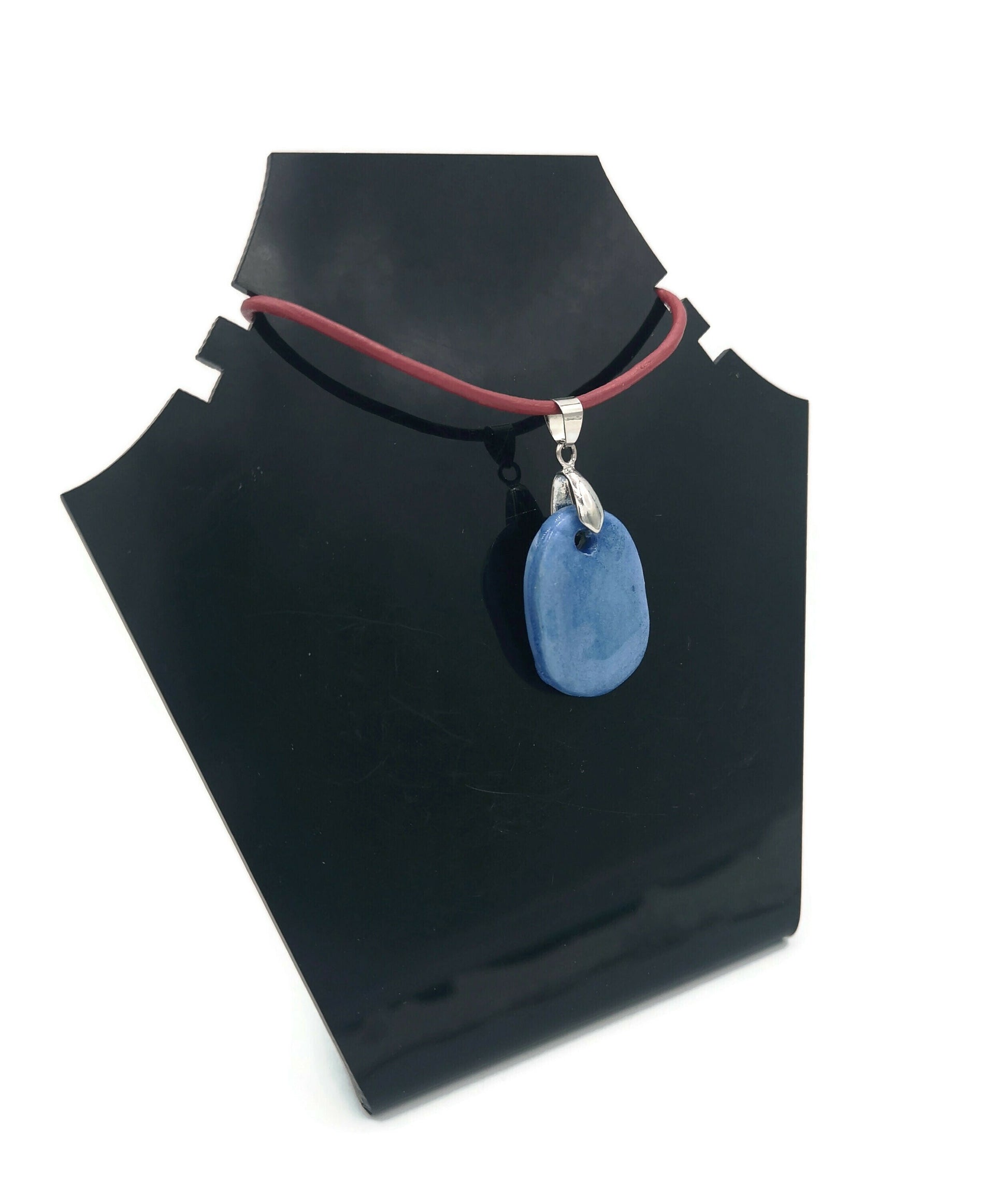 1Pc 30mm Handmade Ceramic Blue Modern Necklace Pendant For Jewelry Making, Oval Shaped Clay Charm For Eclectic Jewelry, Unique Gift For Mom - Ceramica Ana Rafael