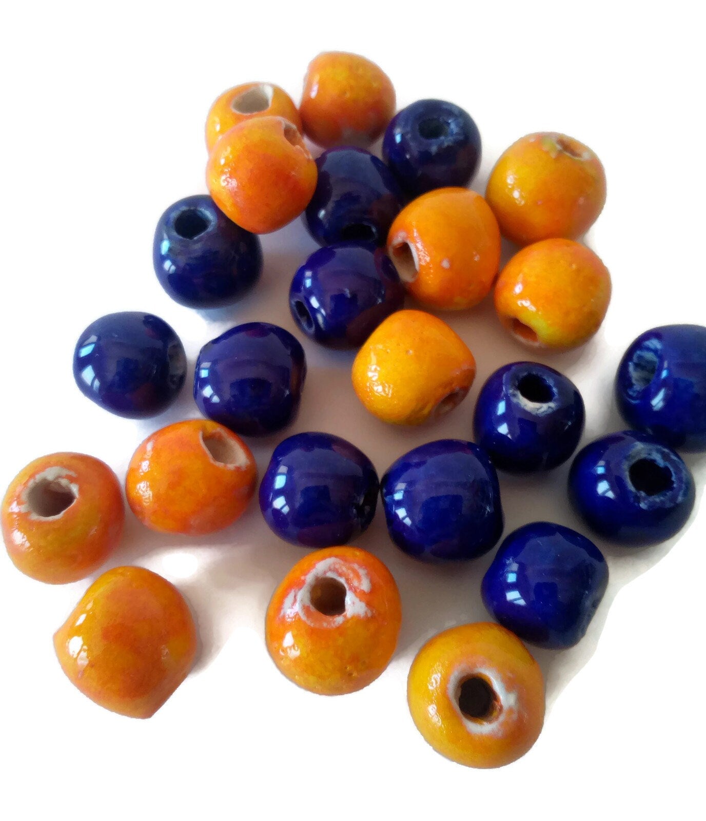 12 Pcs Handmade Ceramic Beads 10mm, Assorted Clay Beads Round Shaped, Unique Beads For Jewelry Making, Decorative Porcelain Macrame Beads - Ceramica Ana Rafael