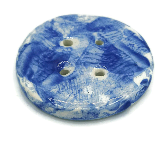 1Pc Coat Button Large, Blue Novelty Buttons, Round Handmade Ceramic Sewing Supplies And Notions, Sewing Buttons For Blouse